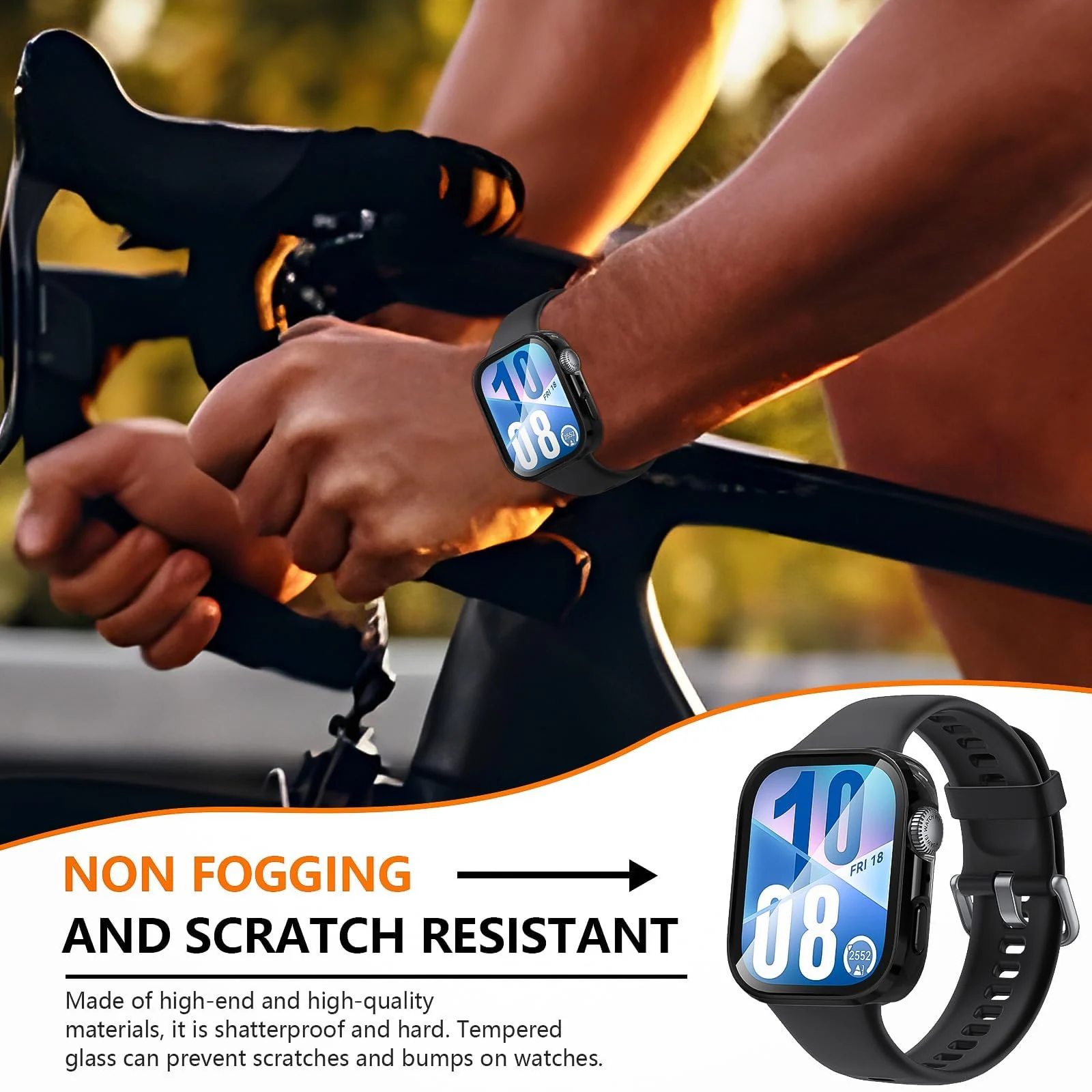 DL3 Mobilak Case Compatible with Huawei Watch Fit 4, Full Coverage Slim Hard Case Protective Bumper Built-in Tempered Glass Screen Protector Shell for Huawei Watch Fit 4 - Black