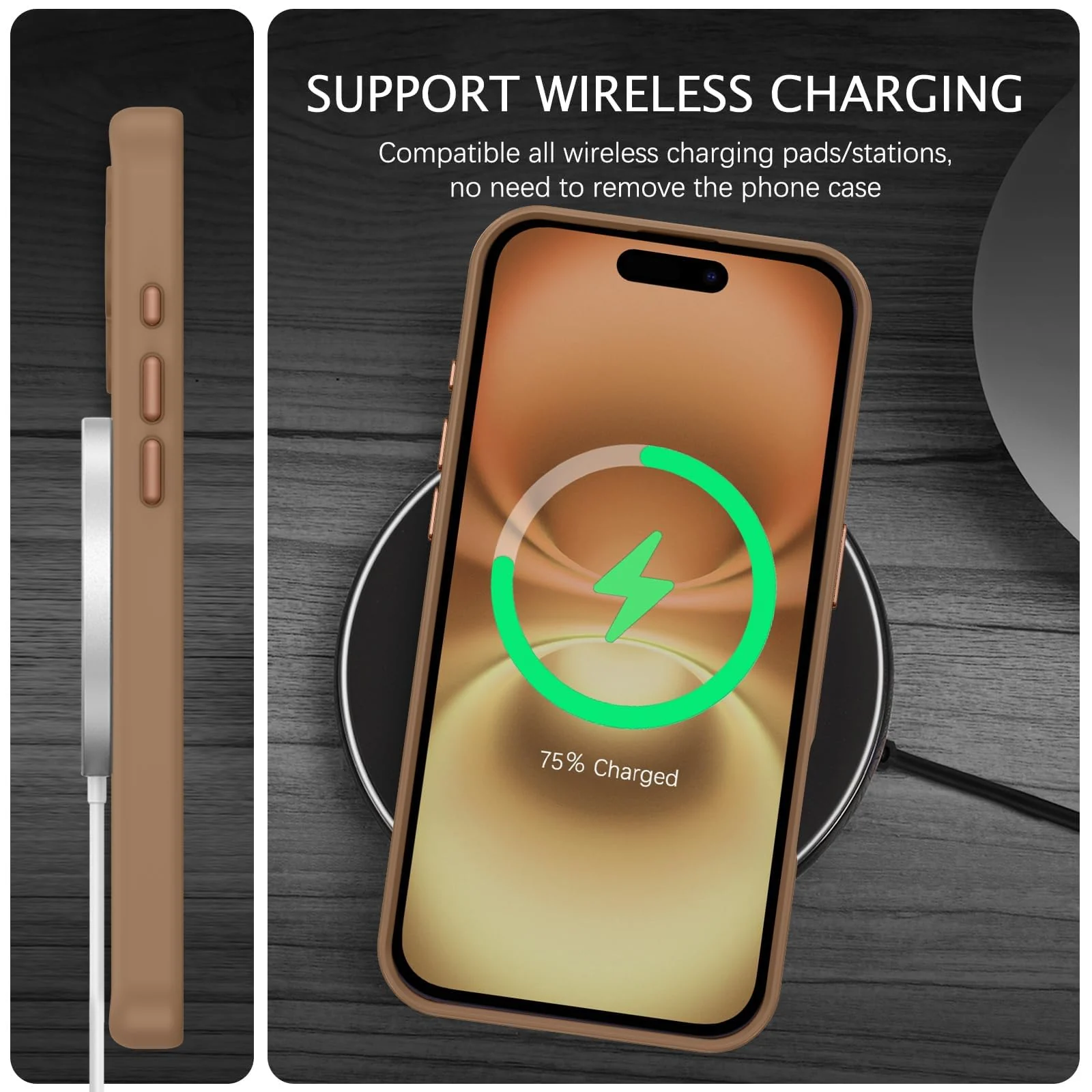 DL3 Mobilak Matte MagSafe-Compatible Magnetic Case for iPhone 16 with Camera Protection and Magnetic Car-Mount Support - Brown