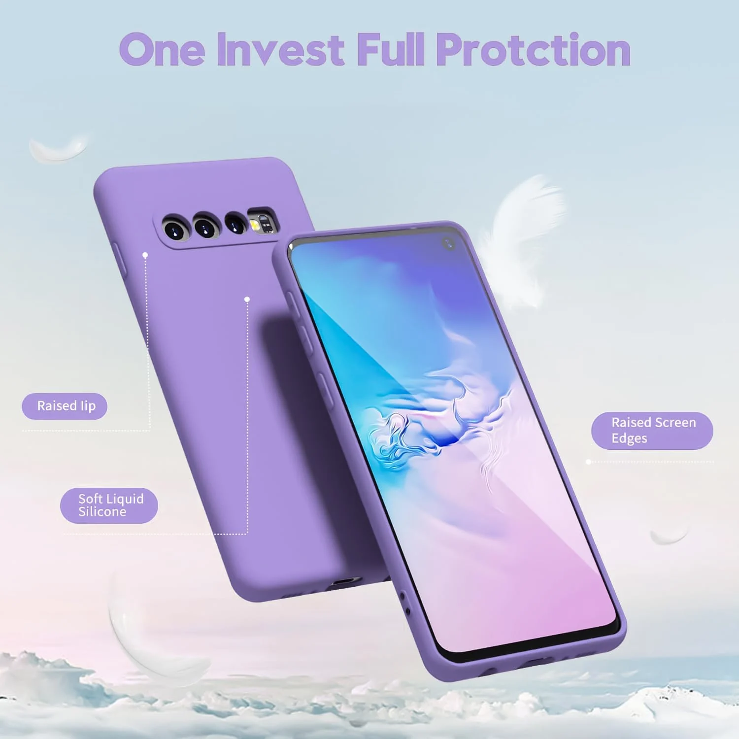 DL3 Mobilak Liquid Silicone Protective Case with Soft Microfiber Lining with Full Camera Protection for Samsung Galaxy S10+ Plus - Light Purple