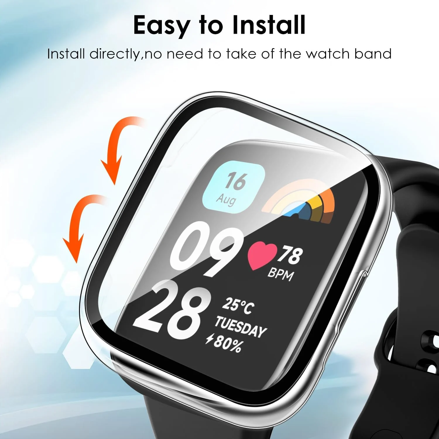 DL3 Mobilak Protective Case Compatible with Xiaomi Redmi Watch 3 Lite/Redmi Watch 3 Active 9H Hardness PC Case Bumper Full Slim Protective Cover with Tempered Glass - Clear