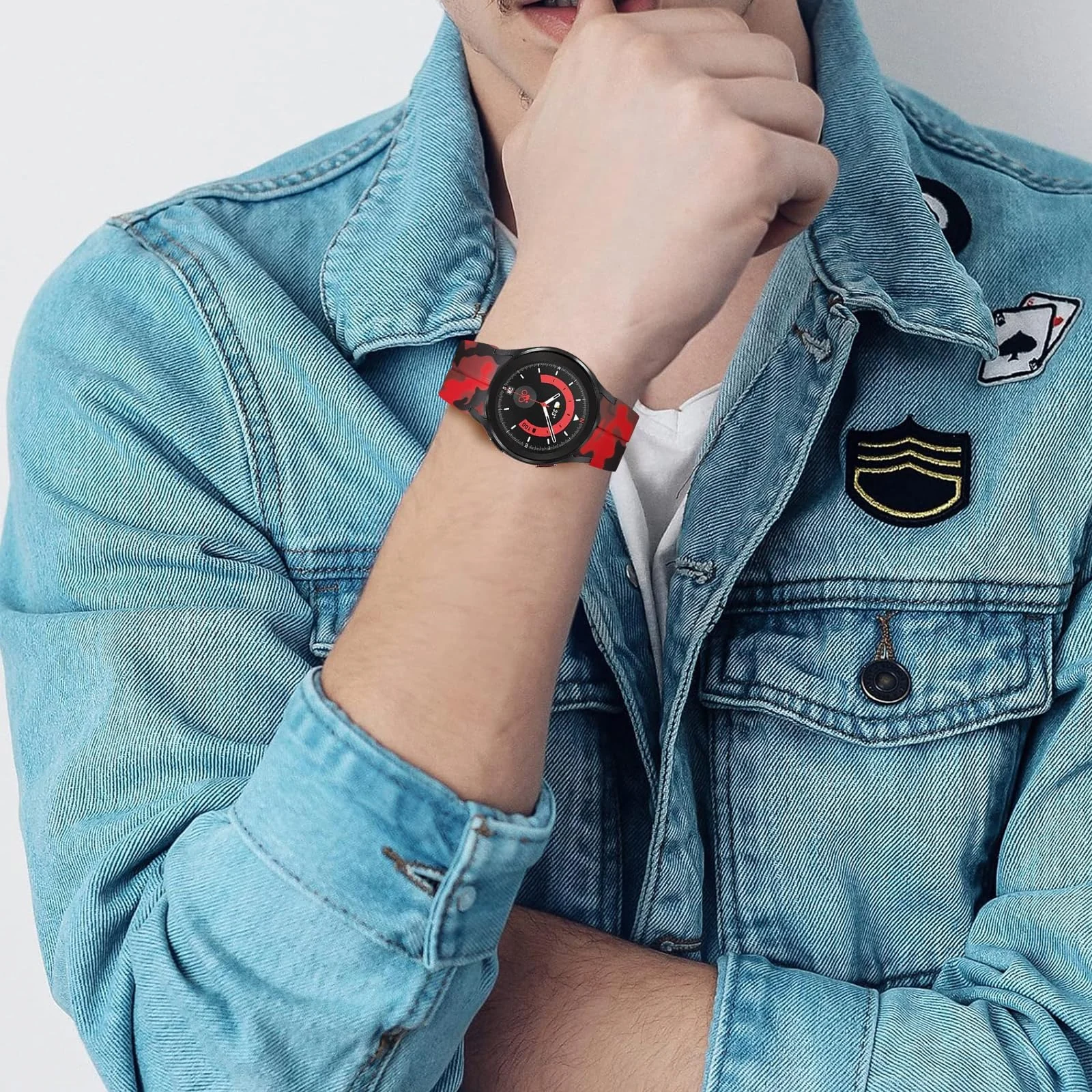 DL3 Mobilak Silicone Band Magnetic Clasp 22MM Strap For Samsung galaxy watch3 45mm /galaxy 46mm/Gear S3/Huawei watch GT3 46MM/GT2E/GT2 Pro/GT GT2 46MM/Amazfit GTR 3/4 (Camouflage Red), unisex-adult - Black