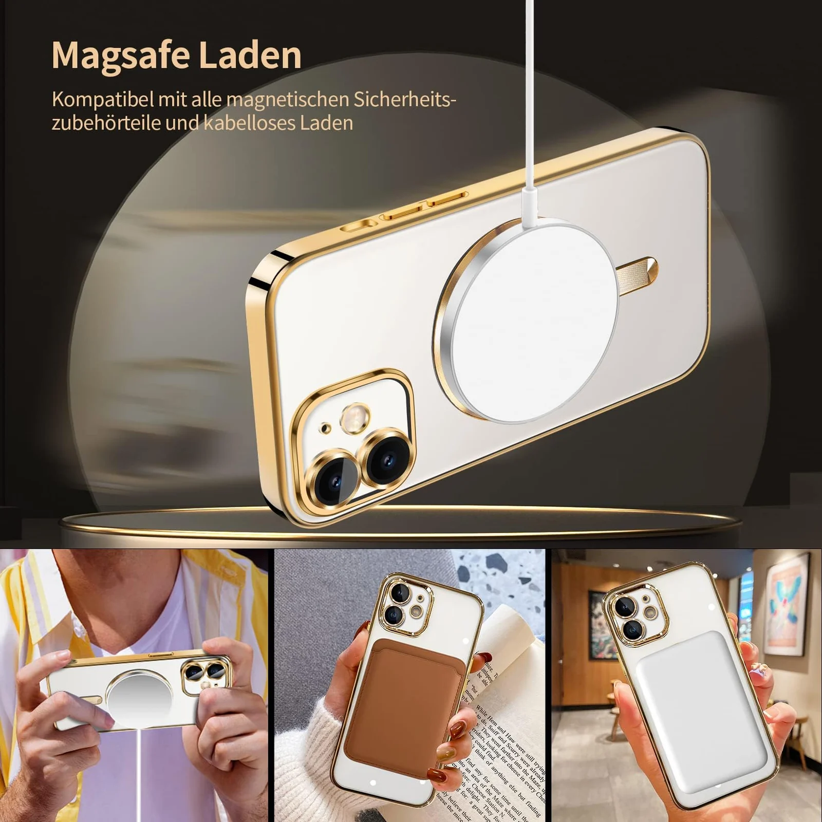 DL3 Mobilak Case for iPhone 11 (6.1 Inch) Compatible with MagSafe with Camera Lens Protector, Magnetic Clear Case Full Protection Plating Anti-Scratch Slim Thin Case Cover - Gold