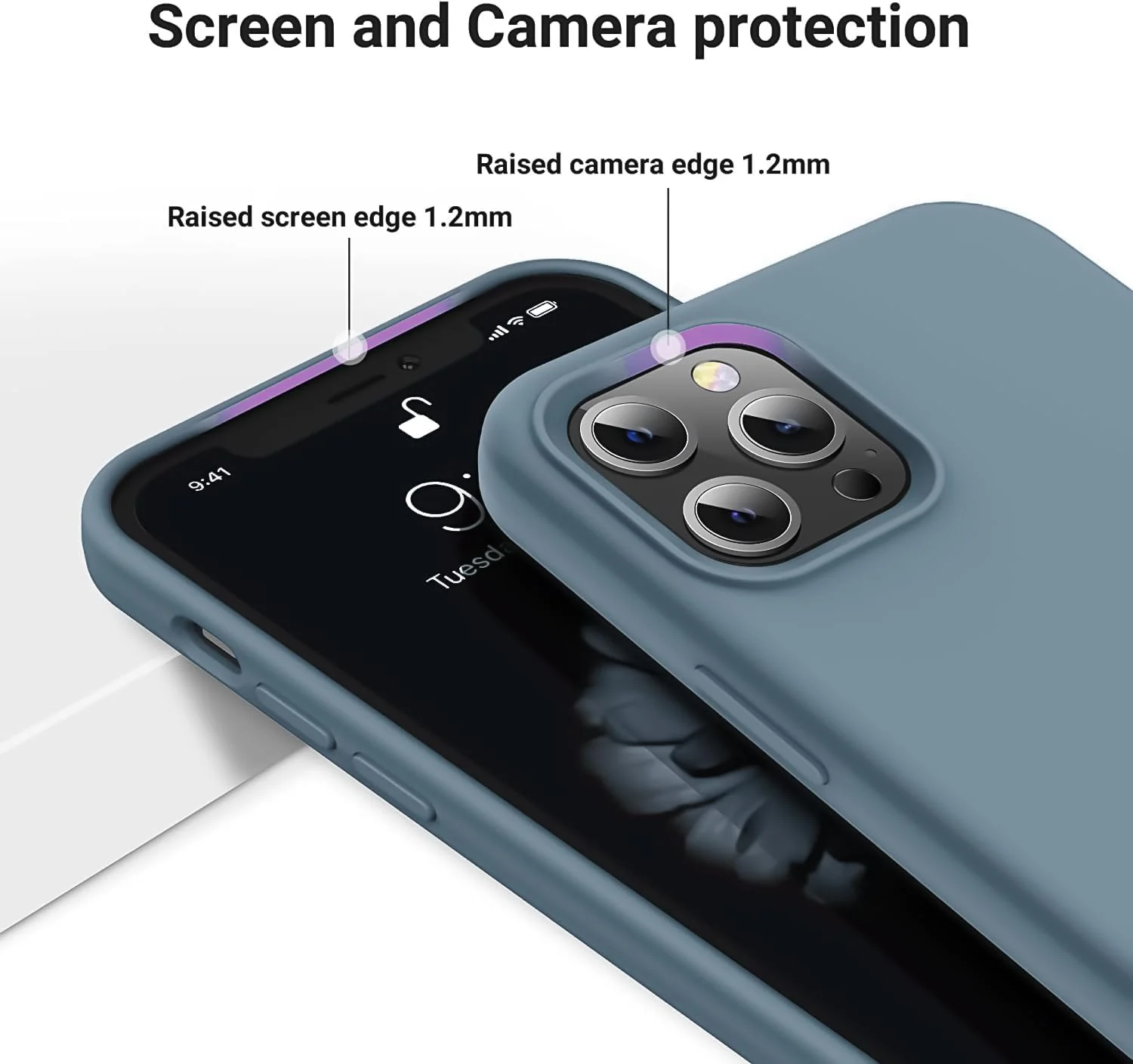 DL3 Mobilak Liquid Silicone Protective Case for iPhone 14 Pro (6.1 Inch) with Camera Protection and Microfiber Lining - Lavender Gray