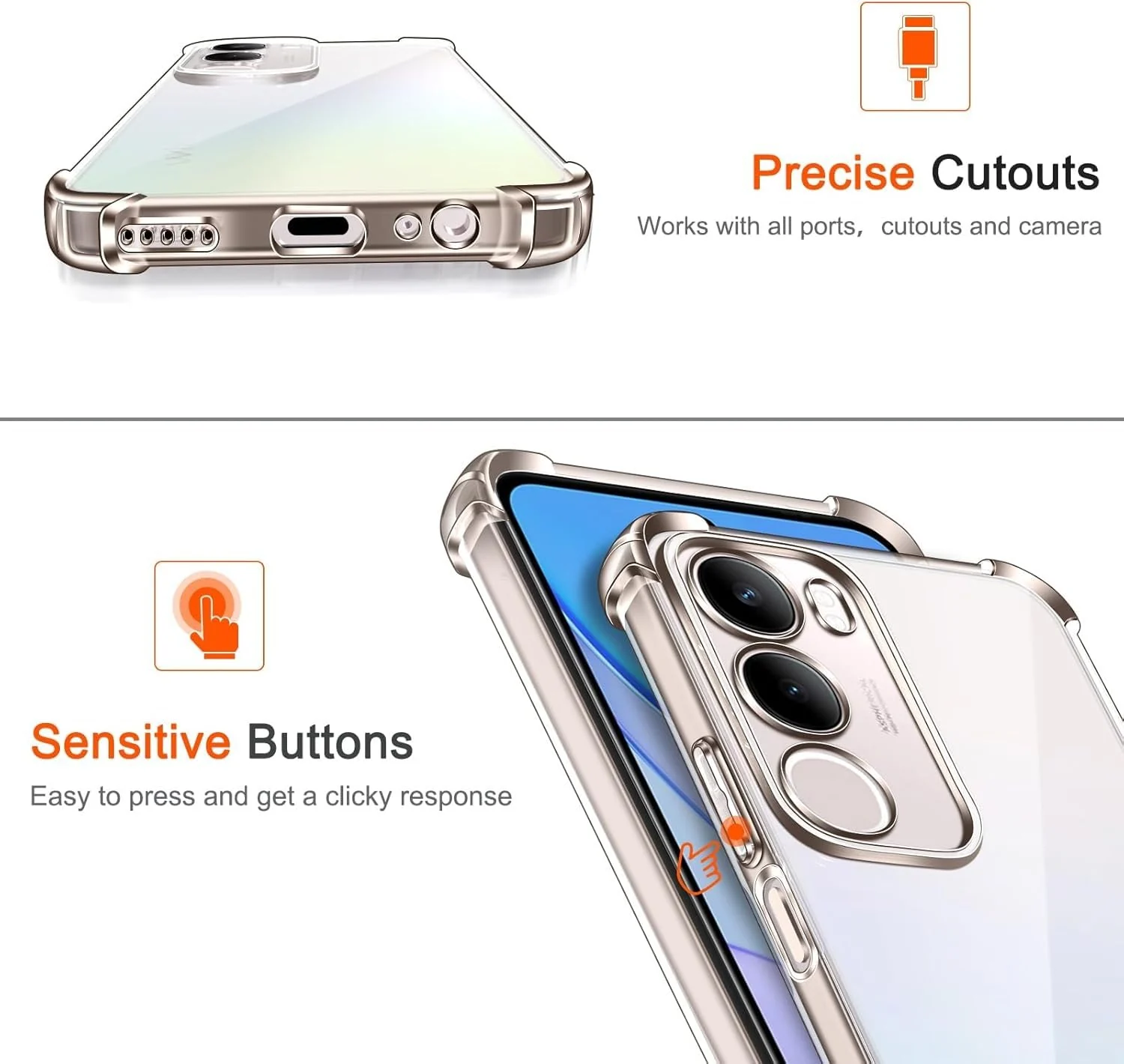 DL3 Mobilak Case Compatible with vivo Y29 5G / vivo Y19s 4G, Cover Silicone TPU Gorilla Anti-shock Protector Camera Shockproof Corners - Clear