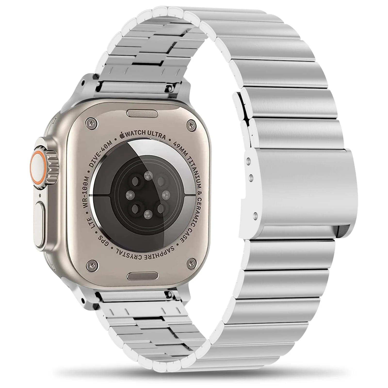DL3 MOBILAK Adjustable Stainless-Steel Link Watch Strap for 42 and 44 and 45 and 46 and 49mm Apple Watch - C-Silver