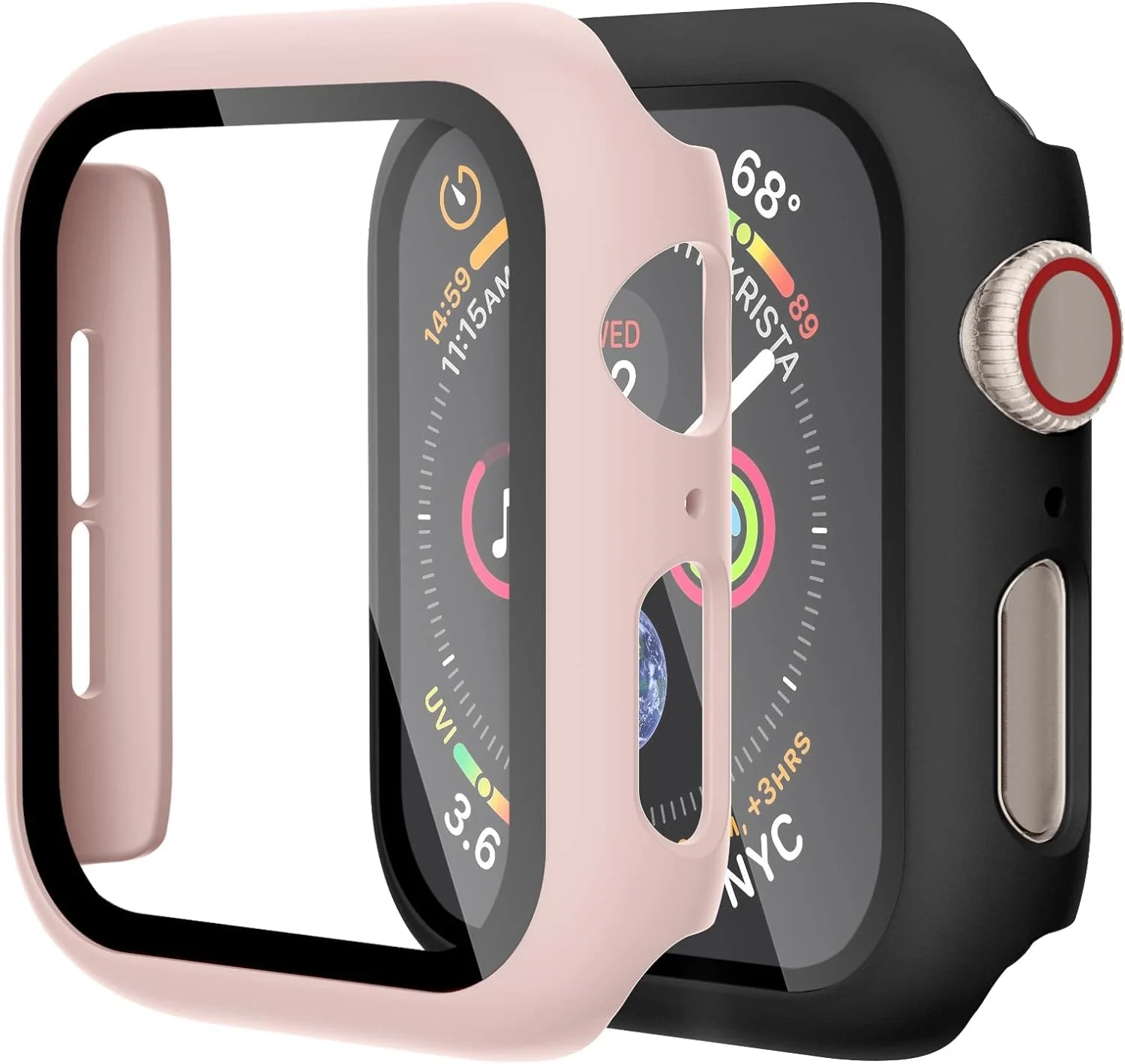 DL3 Mobilak Hard Case Designed for Apple Watch Series 9/8/7 45mm, Built-in 9H [HD Clear] Tempered Glass Screen Protector, [Full Protection] Slim Cover for iWatchSeries 9/8/7 45mm - Pink