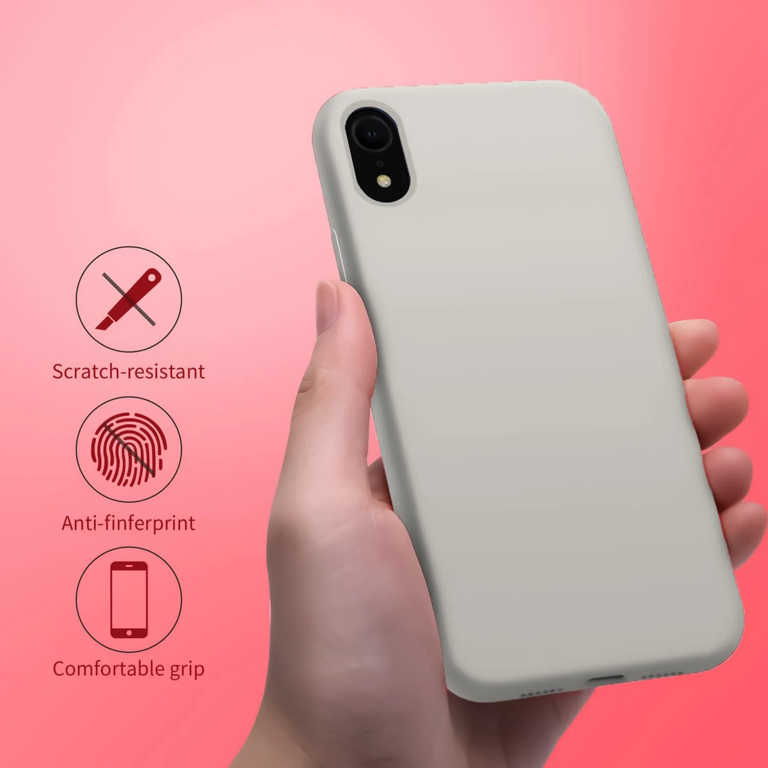 DL3 Mobilak Liquid Silicone Case for iPhone XR, Shock-absorbing protection, Scratch-resistant surface, Soft microfiber lining - Off White 2