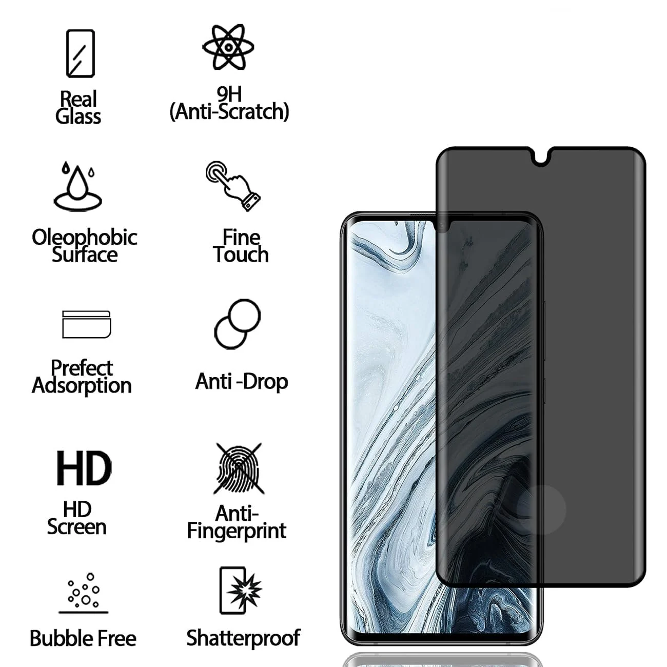 DL3 Mobilak Screen Protector for Xiaomi Mi Note 10 Lite UV Glass Fingerprint Reader Support 3D Curved Anti-Spy Tempered Glass Screen Protector With Back Screen Carbon Fibre - Privacy