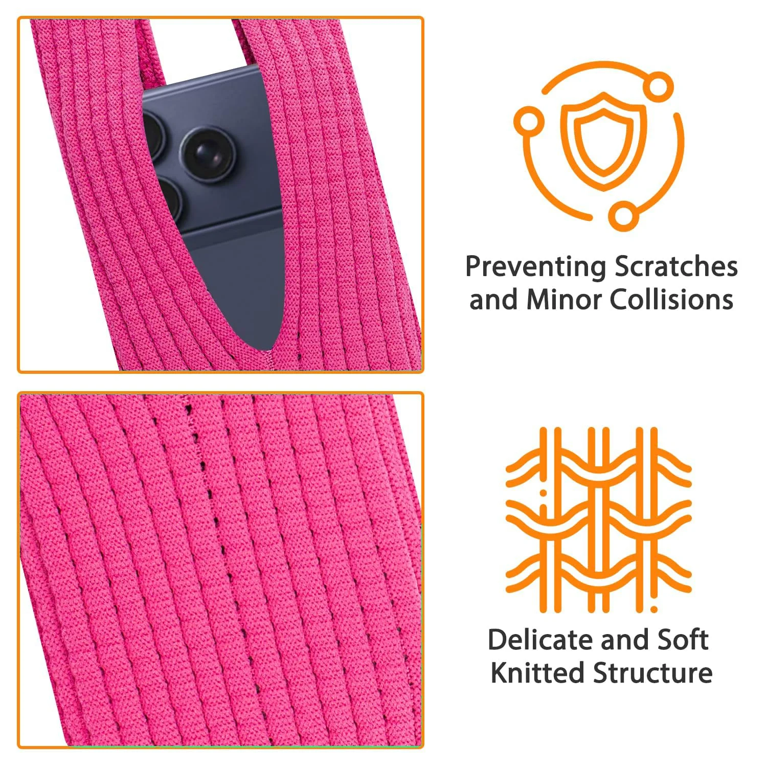 DL3 Mobilak Phone Pocket Lanyard Crossbody Strap 80cm, Universal Stretch Knit Mobile Holder Pouch, Hands-Free Shoulder Phone Bag for iPhone & All Smartphones, Lightweight Minimalist Design - Pink