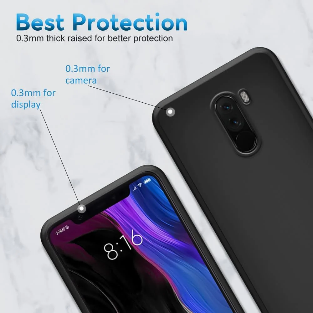 DL3 Mobilak Liquid Silicone Case for Xiaomi Poco F1, Shock-absorbing protection, Scratch-resistant surface, Soft microfiber lining - Black