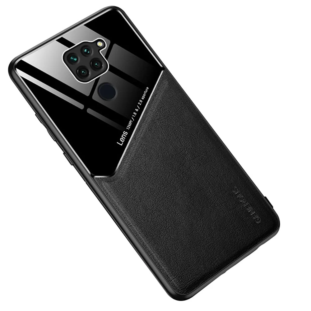 DL3 Mobilak Leather and PC Protective Case for Xiaomi Redmi Note 9 / Redmi 10X 4G, Built-in magnetic car-mount support, Shock-absorbing protection, Raised edges around the screen and camera - Black