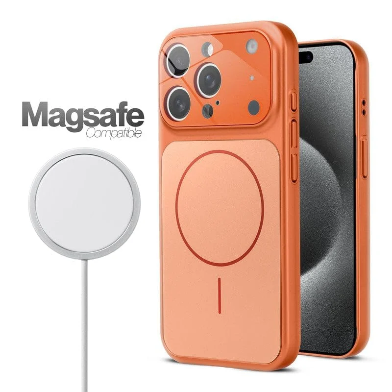 DL3 Mobilak MagSafe-Compatible Magnetic Case for iPhone 15 Pro with Camera Protection and Shockproof Design - Orange