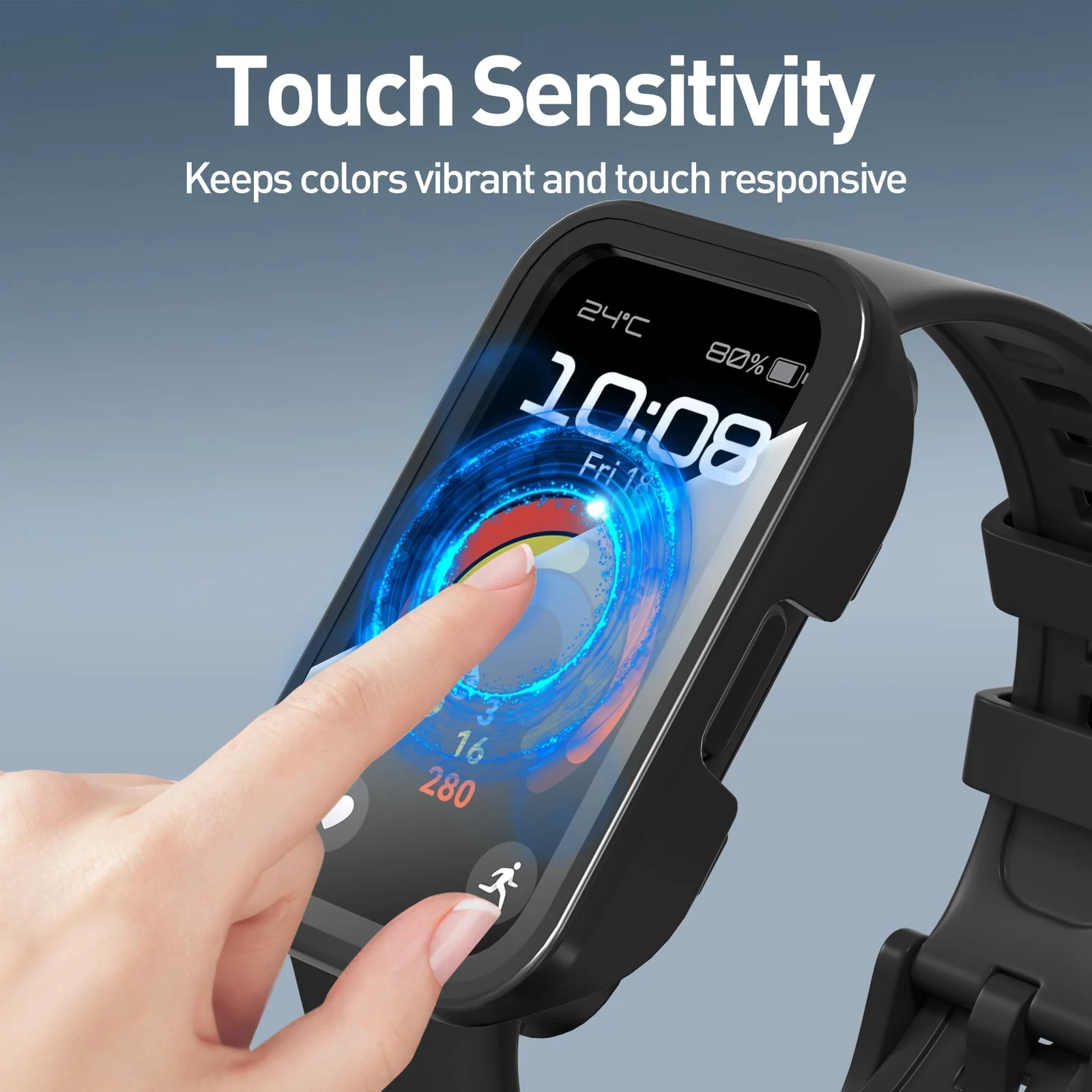 DL3 Mobilak Case with Screen Protector for Huawei Band 10, Bumper Full Coverage Hard PC Overall Protective Cover, Built-in Tempered Glass Film High Sensitivity For Huawei Band 10 - Black