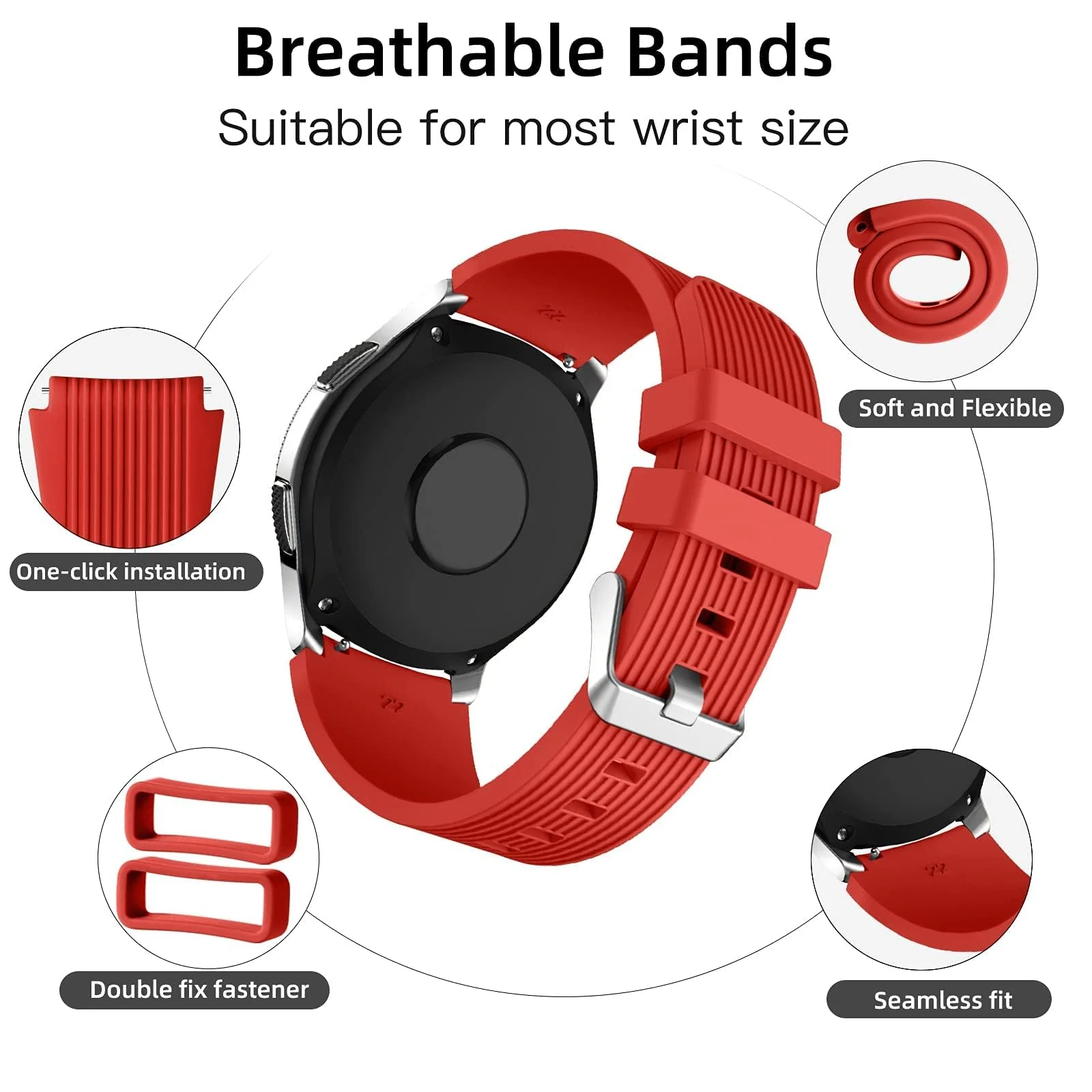 DL3 MOBILAK Silicone Bands 22MM Strap Compatible with Samsung galaxy watch3 45mm/galaxy 46mm/Gear S3/Huawei watch GT3 46MM/GT2E/GT2 Pro/GT GT2 46MM/Honor Magic Watch2 46mm/Amazfit GTR 2/2e/3/4 - Red