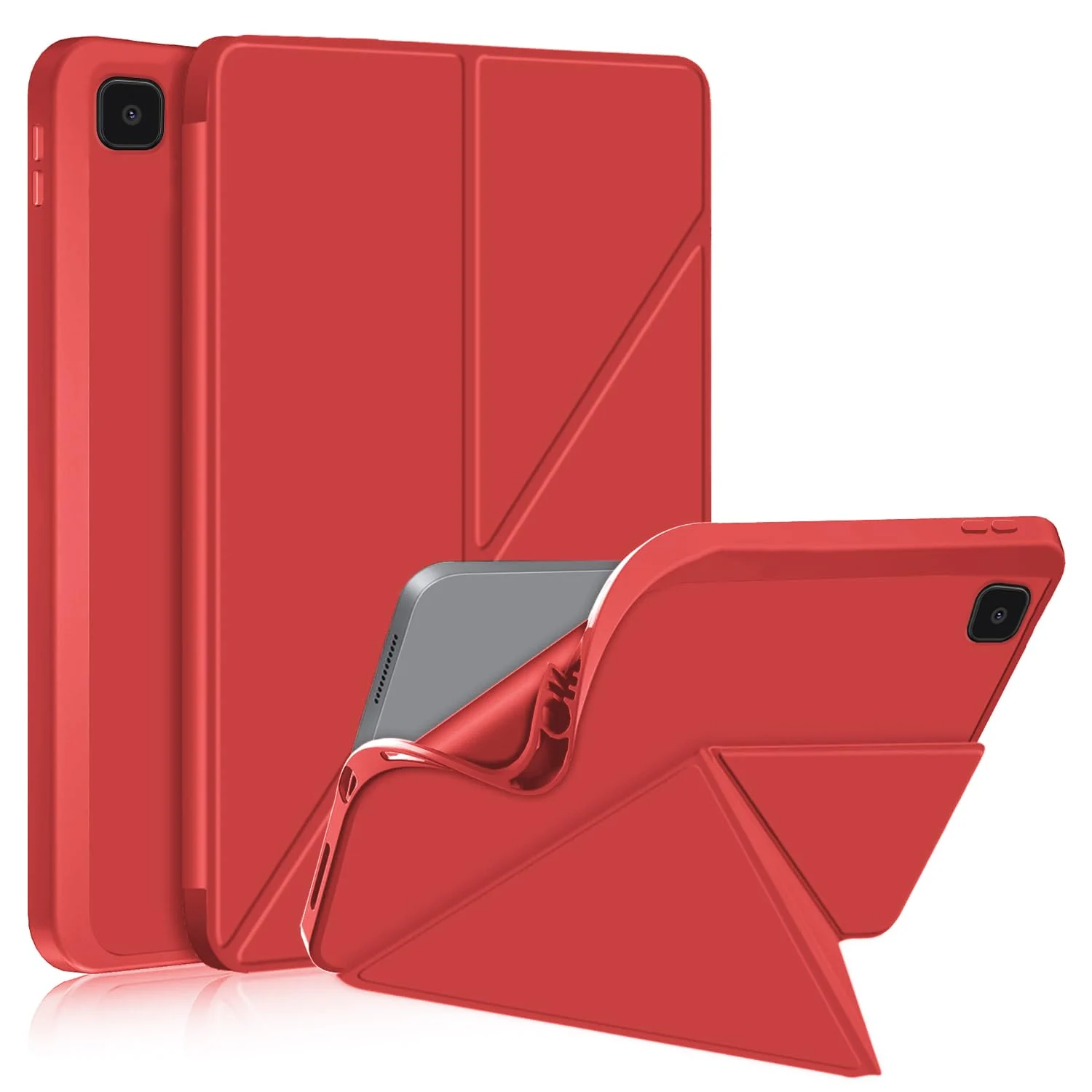 DL3 Mobilak Compatible with iPad 10.2-Inch (9th/8th/7th Generation, 2021/2020/2019) Case, Smart Stand, Pencil Holder, Shockproof Slim Lightweight Leather Cover, Modern Abstract Design - Red
