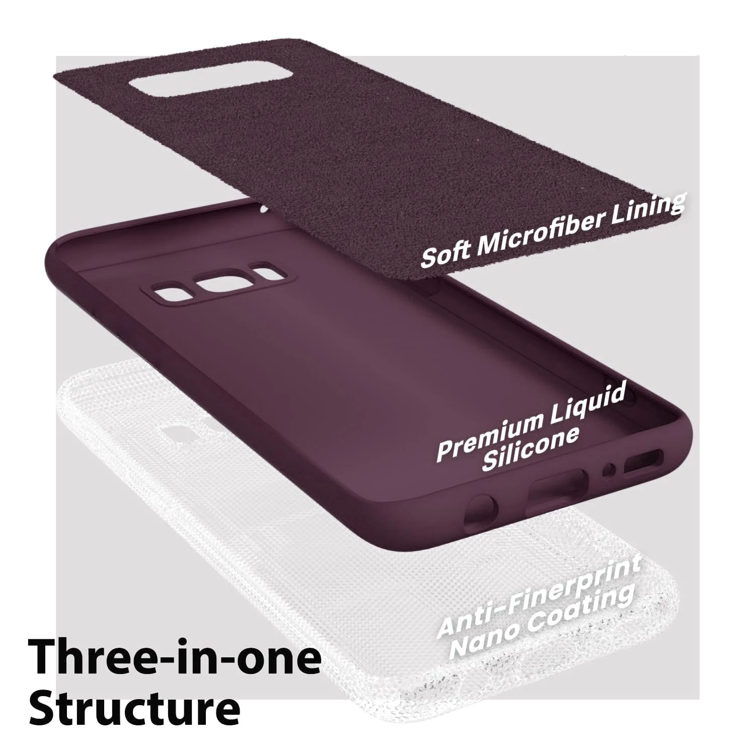 DL3 Mobilak Liquid Silicone Protective Case with Soft Microfiber Lining with Full Camera Protection for Samsung Galaxy S8+ Plus - Wine Red