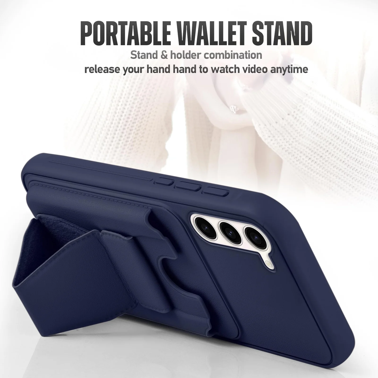 DL3 Mobilak Leather Wallet Case with Card Slot for iPhone 13 / iPhone 14 with Camera Protection and Shockproof Design - Blue
