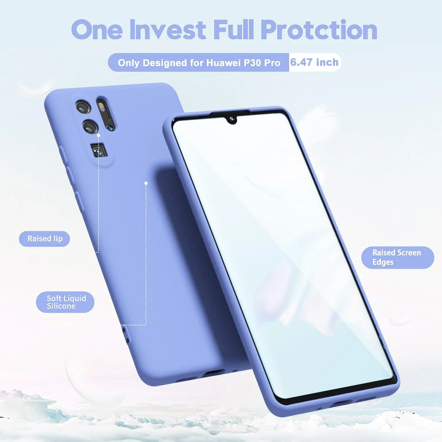 DL3 Mobilak Soft Silicone Protective Case for Huawei P30 Pro with Microfiber Lining and Shockproof Design - Baby Blue