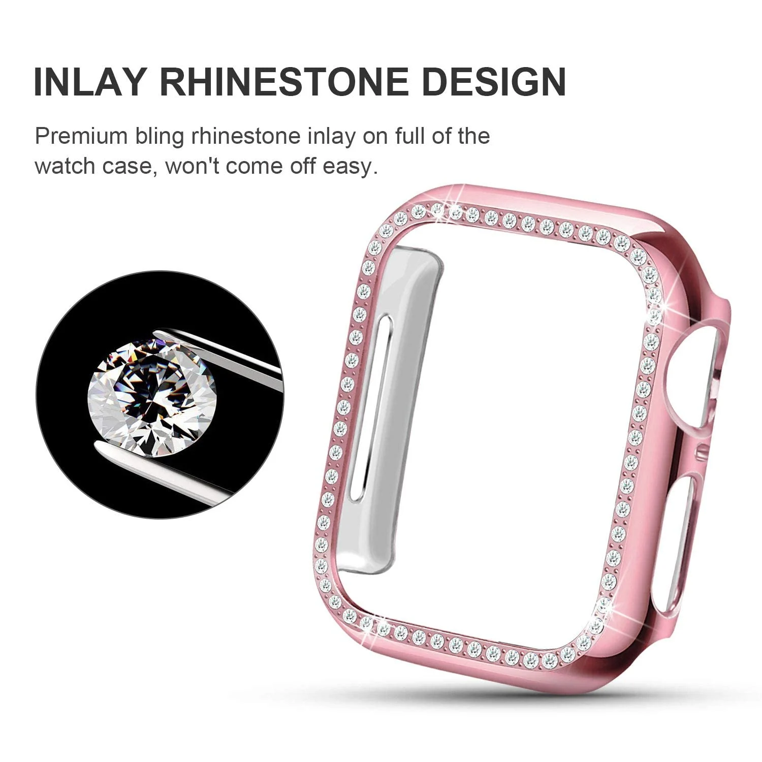 DL3 Mobilak Bumper Diamond Case Compatible with Apple Watch Series 8 Series 7 41mm, Bling Crystal Diamonds PC Plastic Protector Case Cover Frame For Apple Watch Series 8/7 41 mm - Pink