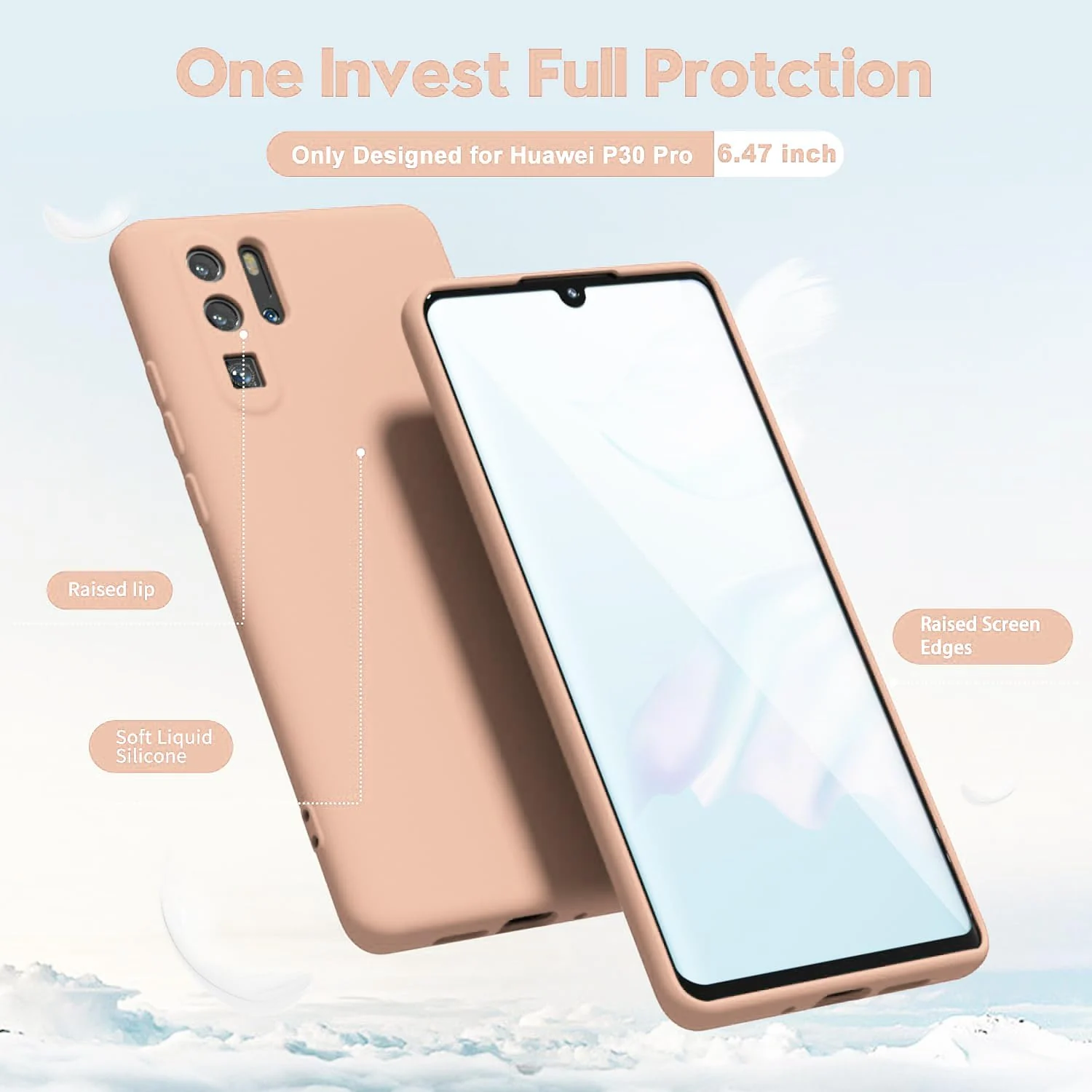 DL3 Mobilak Huawei P30 Pro Case, Soft Flexible Silicone Gel Rubber Bumper Cover, Full Body Shockproof Protective Phone Case - Light Orange