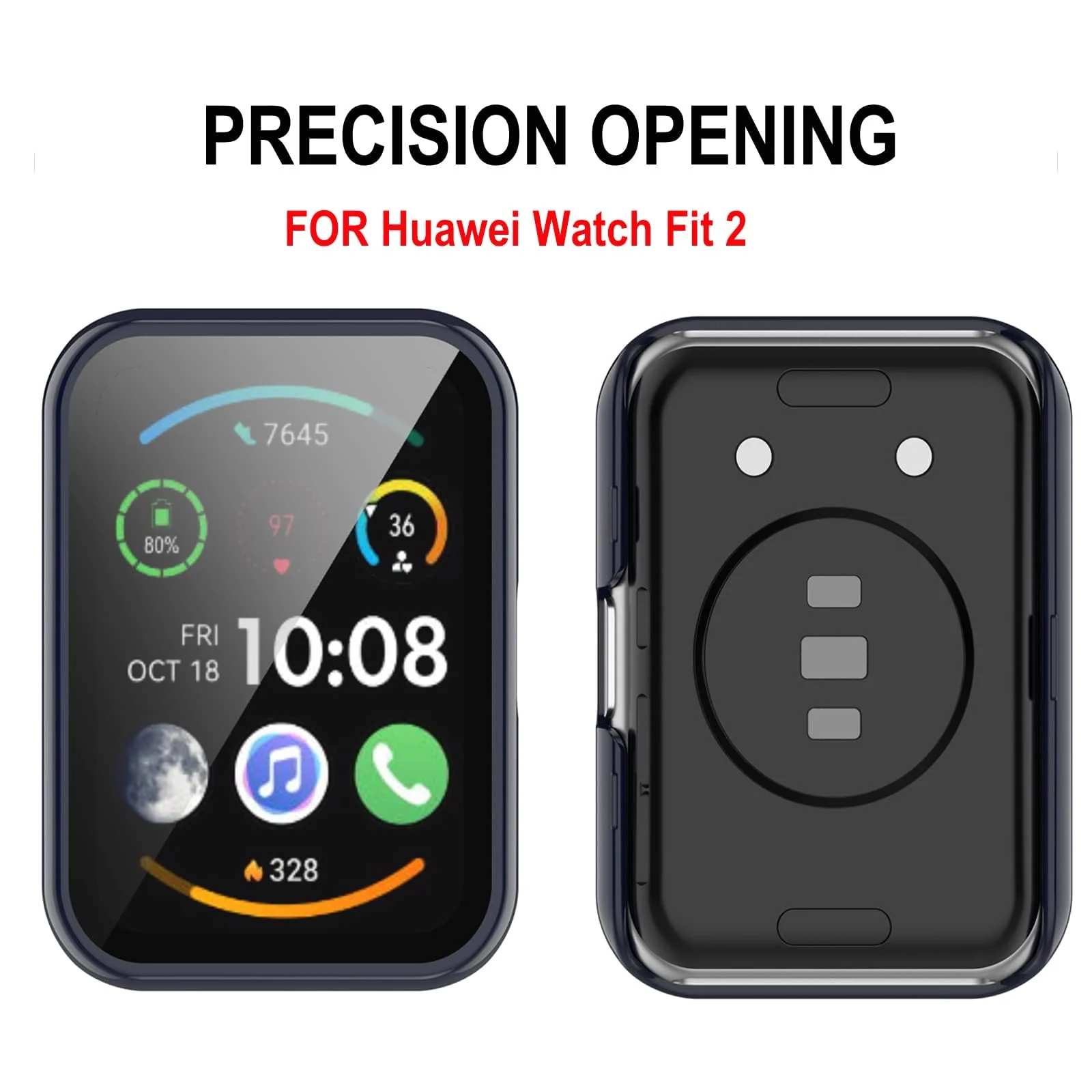 DL3 Mobilak Protective Case Compatible with Huawei Watch Fit 2 9H Hardness PC Case Bumper Full Slim Protective Cover with Tempered Glass For Huawei Watch Fit2 - Blue