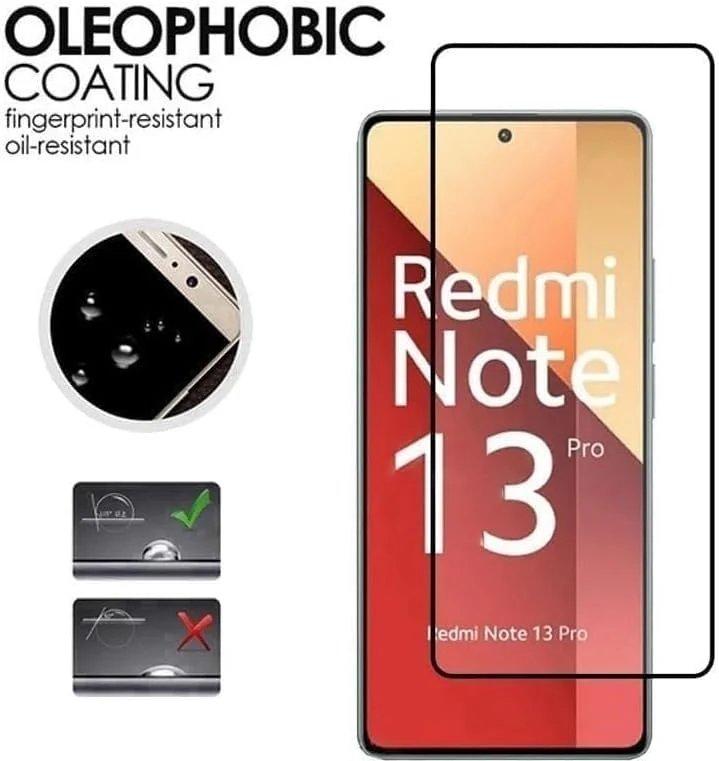 DL3 Mobilak 5D Full Glass Screen Protector For Xiaomi Redmi Note 13 Pro 4G (Not 5G). Black Frame - Clear