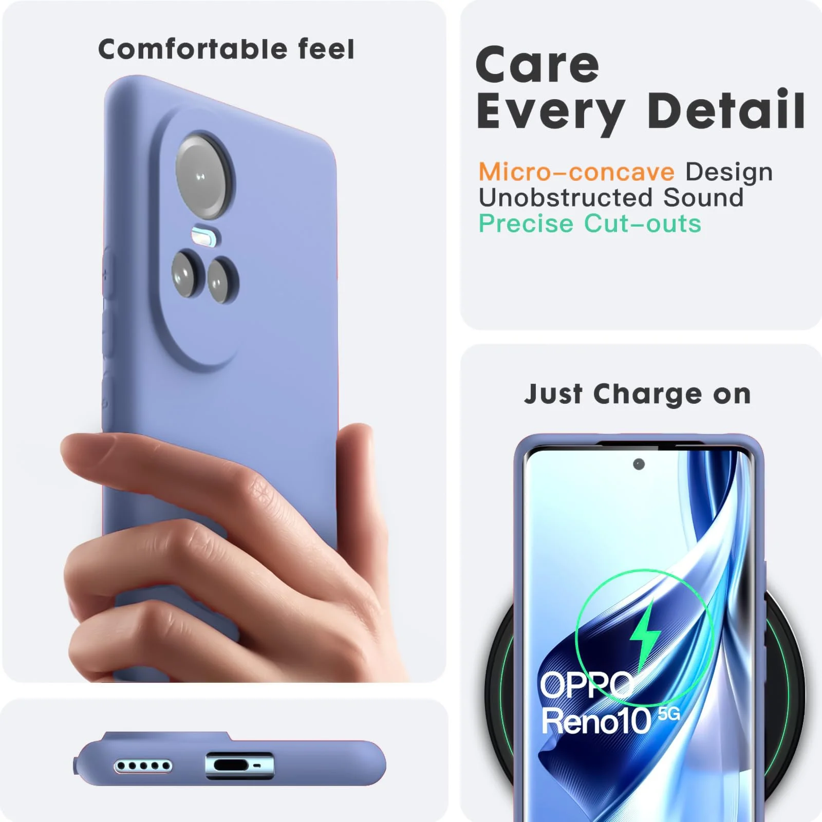 DL3 Mobilak Liquid Silicone Protective Case for OPPO Reno 10 with Microfiber Lining and Shockproof Design - Baby Blue