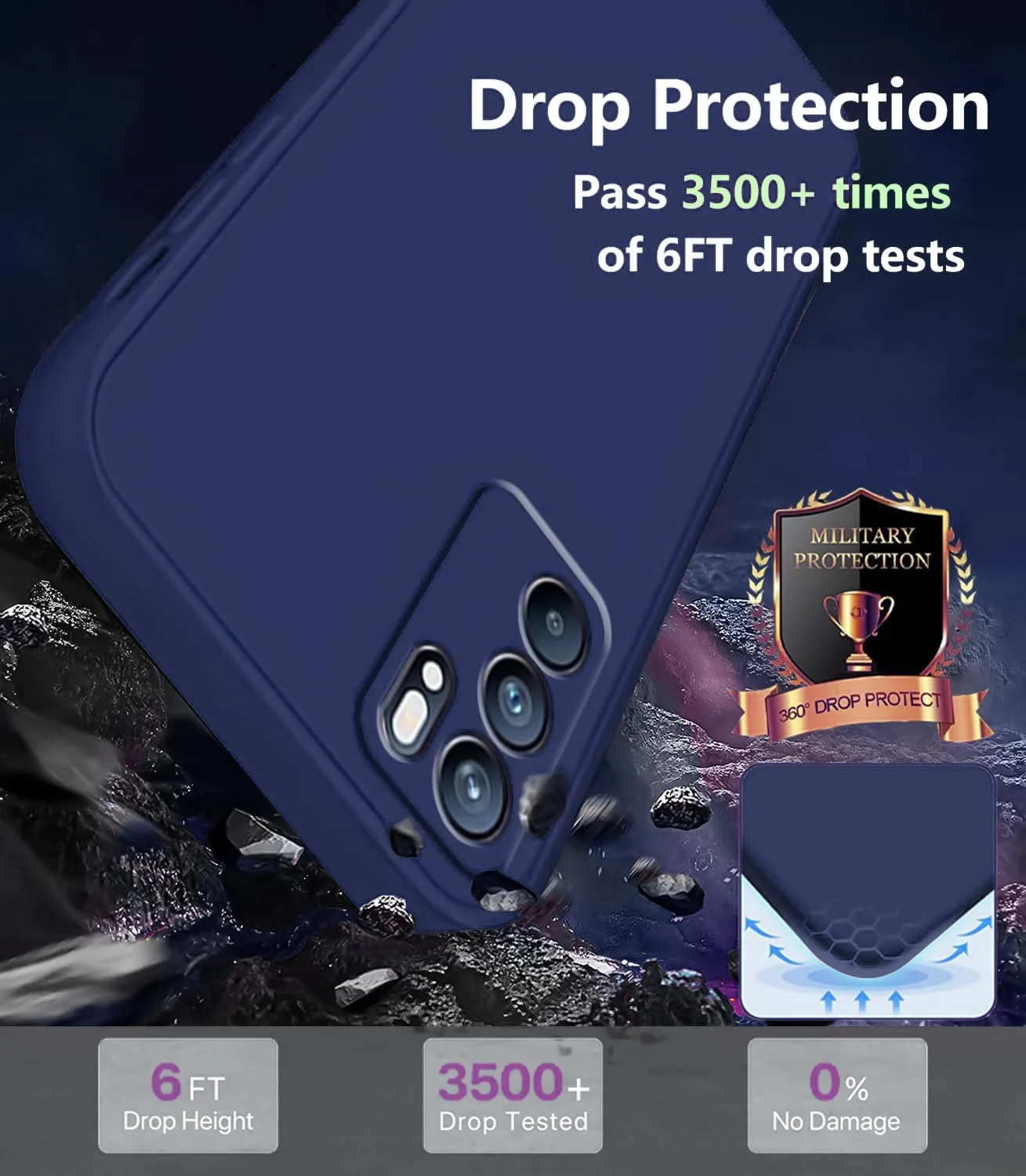 DL3 Mobilak Liquid Silicone Protective Case with Soft Microfiber Lining with Full Camera Protection for OPPO Reno 6 5G - Blue 2