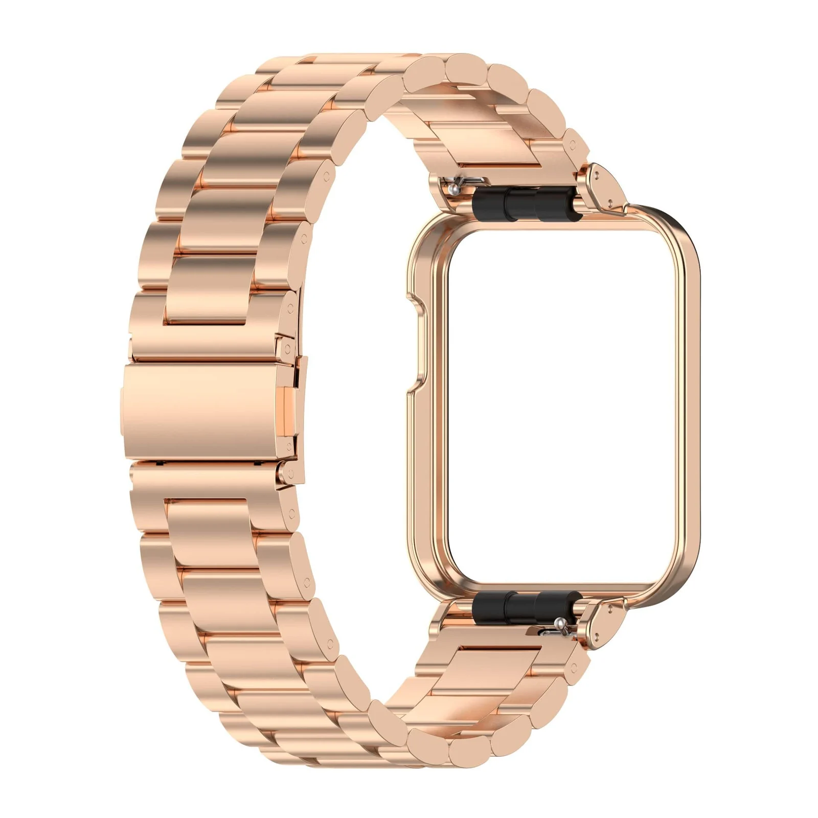 DL3 MOBILAK Adjustable Stainless-Steel Watch Strap with Case for Xiaomi Mi Watch Lite and Redmi Watch 1 - Rose Gold