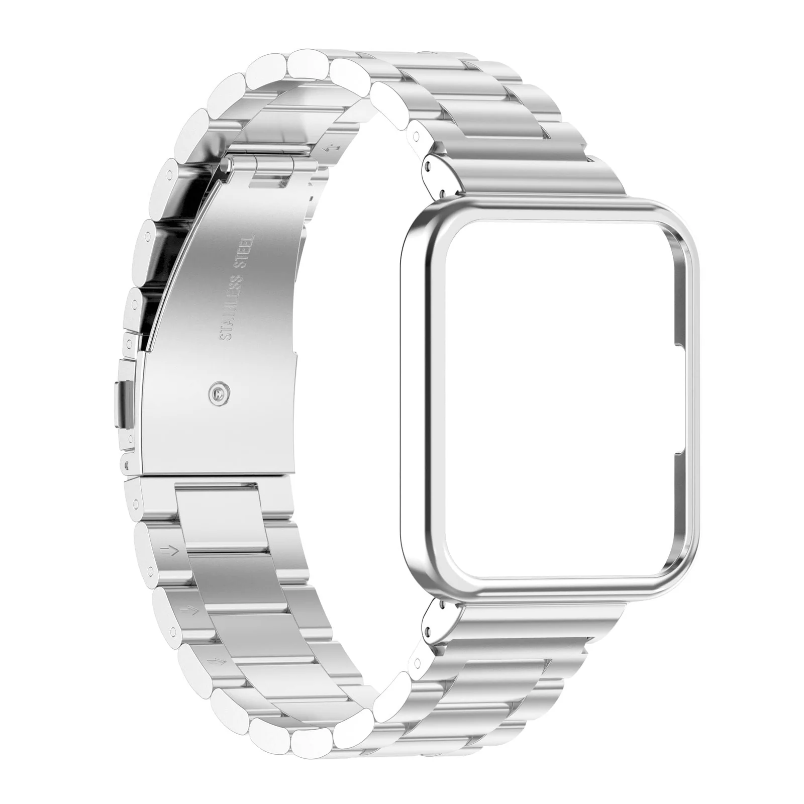DL3 MOBILAK Adjustable Stainless-Steel Watch Strap with Case for Xiaomi Redmi Watch 2 Lite and Poco Watch and Horloge 2 - Silver