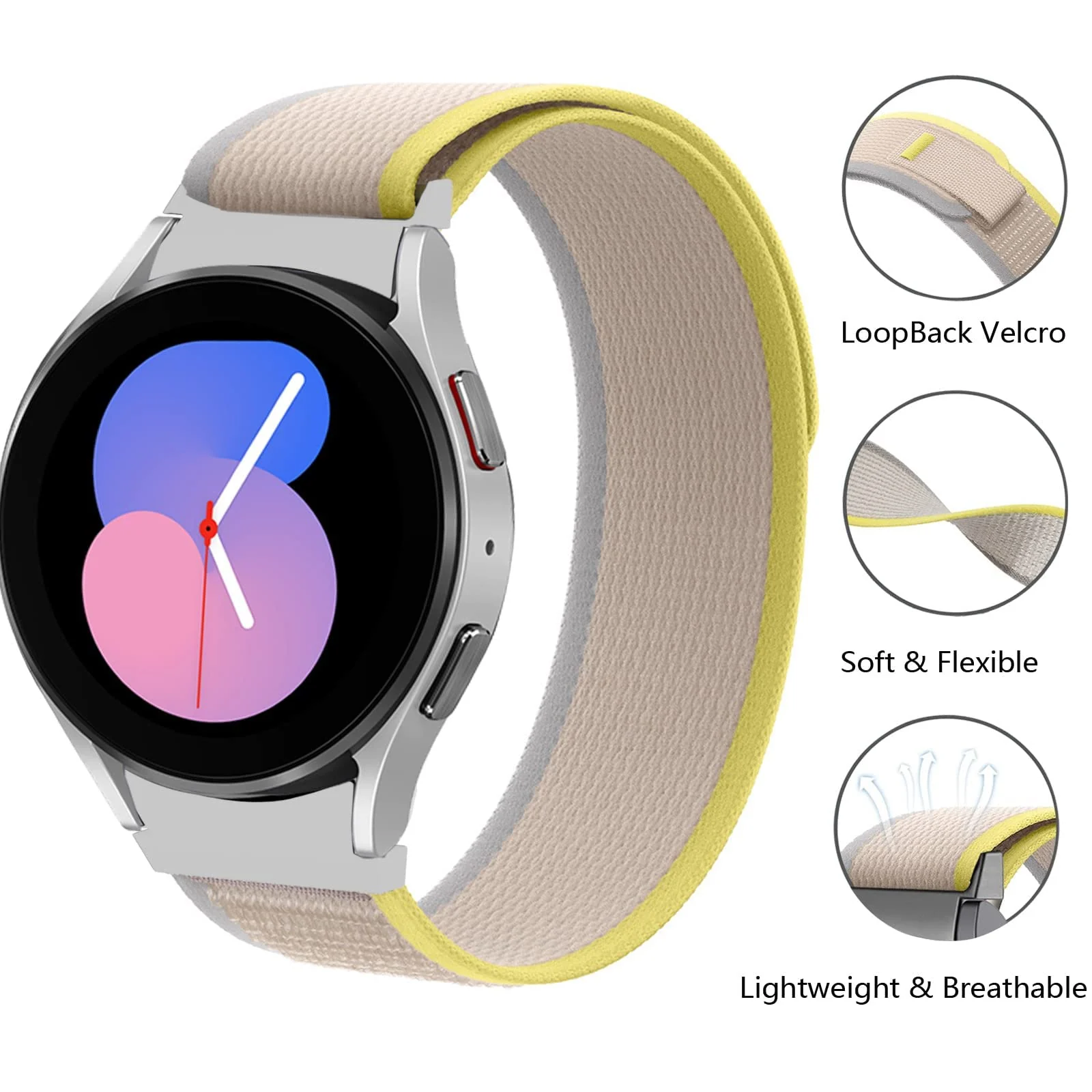 DL3 Mobilak Alpine Loop Bands Sport Nylon 20MM For Samsung Galaxy Watch 7 6 5 4 40mm 44mm/5 Pro 45mm/S2 classic/active 2 40mm 44mm/Amazfi GTS 2/2e/GTS 3/3 Pro/GTS 4/GTS 2 Mini/3 Mini/4 Mini/Bip 3 Pro - Beige