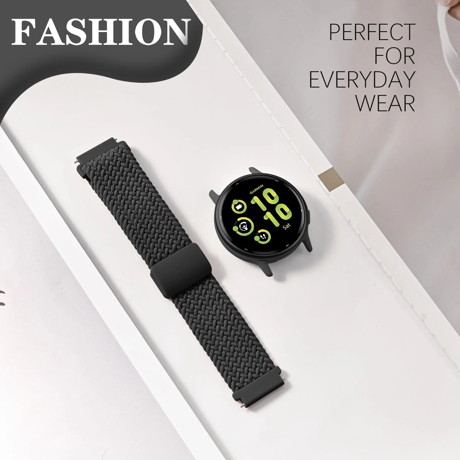 DL3 Mobilak Magnetic Braided Nylon Band Compatible with Xiaomi Redmi Watch 5 Active/Xiaomi Redmi Watch 5 Lite, 22mm Elastic Loop Stretchy Wristband Strap Replacement for Redmi Watch 5 Active/Redmi Watch 5 Lite - Black