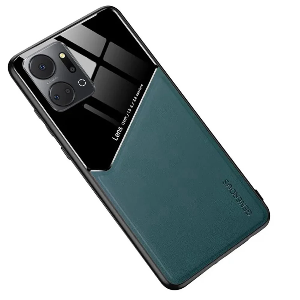 DL3 Mobilak Leather and PC Protective Case for Honor X7a / Honor Play 7T, Built-in magnetic car-mount support, Shock-absorbing protection, Raised edges around the screen and camera - Green