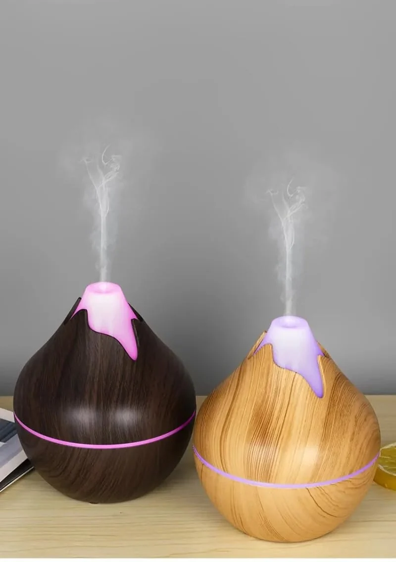 Mobigon Wood Cool Mist Ultrasonic Humidifier for Room Moisture, Aroma Diffuser for Home, 200ml Essential Oil Diffuser with 7 Colorful Night Light, Auto Shut-Off, Home, Office, car - Light Brown