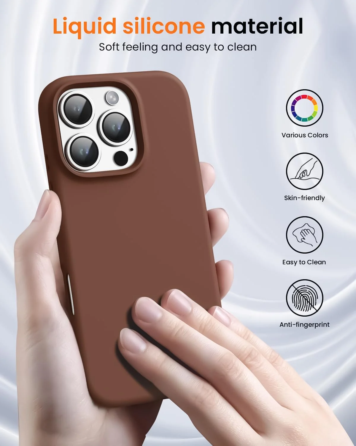 DL3 Mobilak Liquid Silicone Protective Case with Soft Microfiber Lining for iPhone 16 Pro Max - Brown