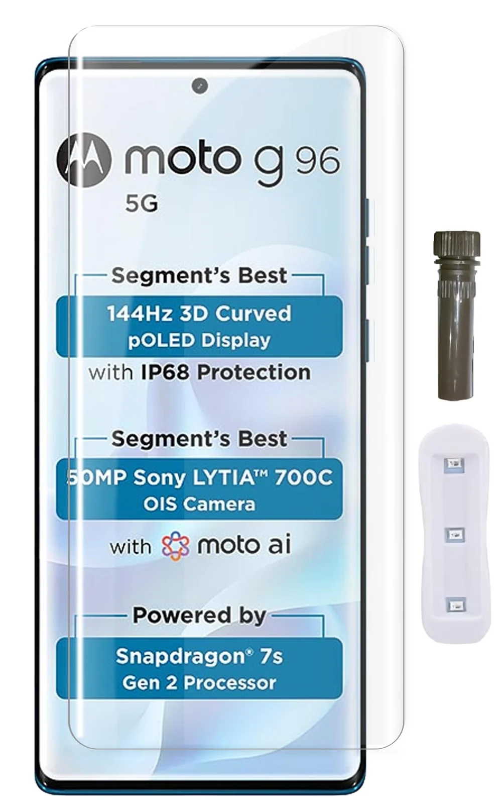 DL3 Mobilak Screen Protector Motorola G96 [Liquid UV Tempered Glass] Full Screen adhesive [Sensitive Touch][Fingerprint Sensor Compatible] HD - Clear