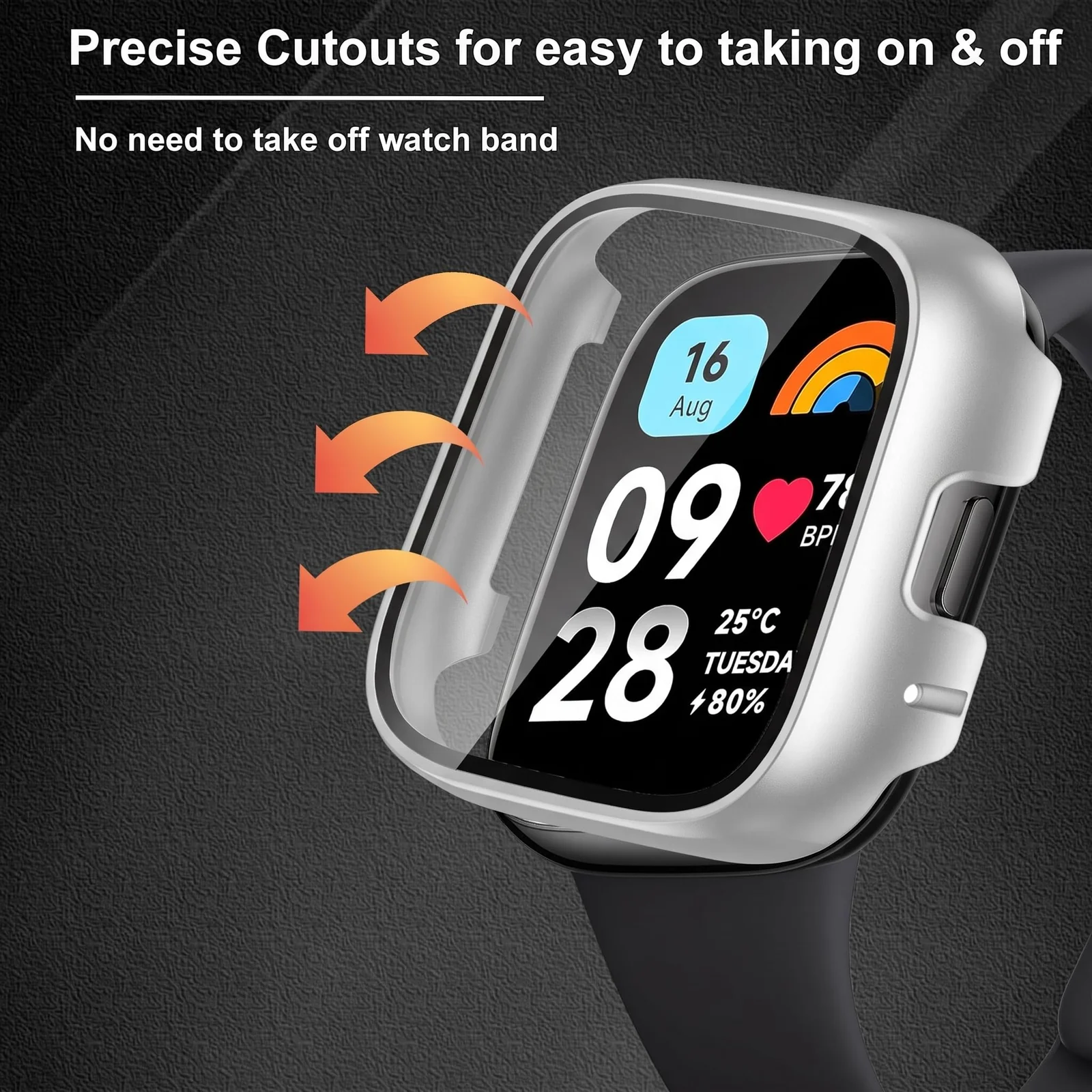 DL3 MOBILAK Full-Coverage Watch Case with Tempered Glass for Xiaomi Redmi Watch 3 Active / Redmi Watch 3 Lite, Silver