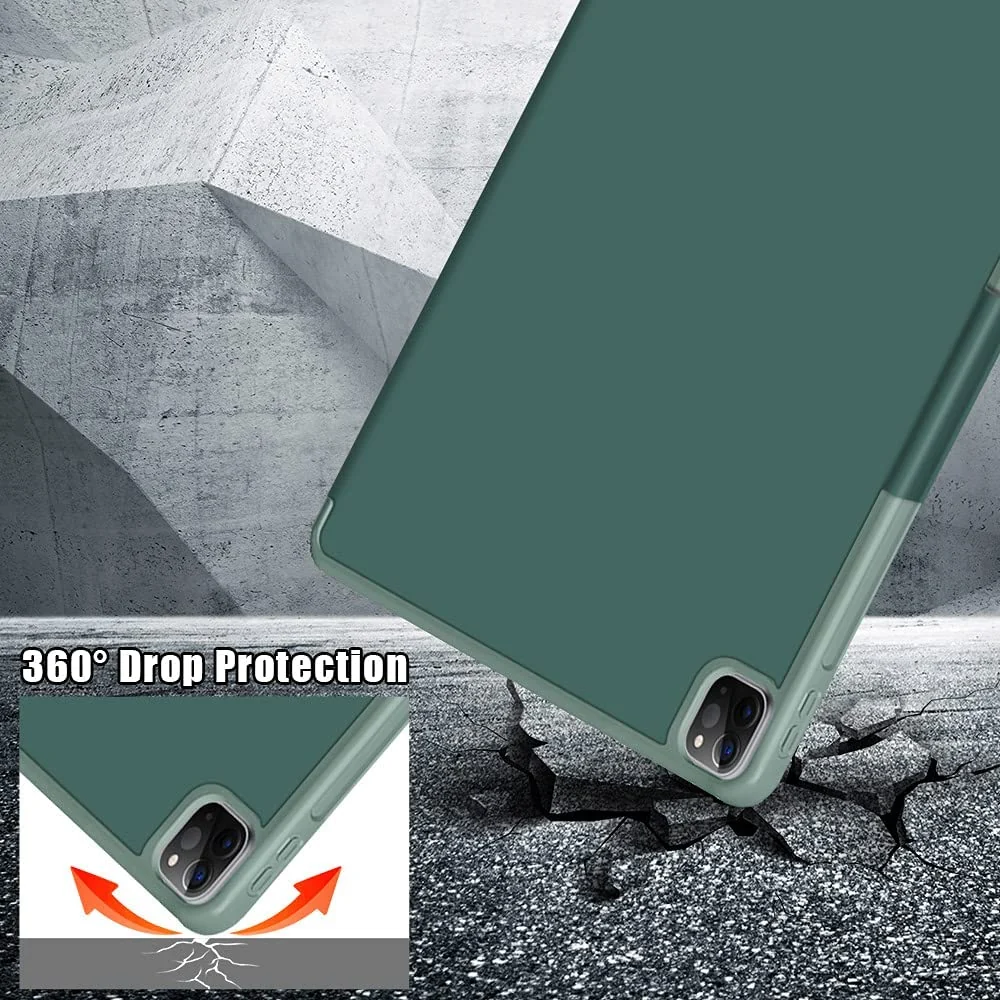 DL3 Mobilak Compatible with iPad Pro 12.9 Inch Case 2022/2021/2020(6th/5th/4th Gen) Case, Smart Stand, Pencil Holder, Shockproof Slim Lightweight Leather Cover, Modern Abstract Design - Green