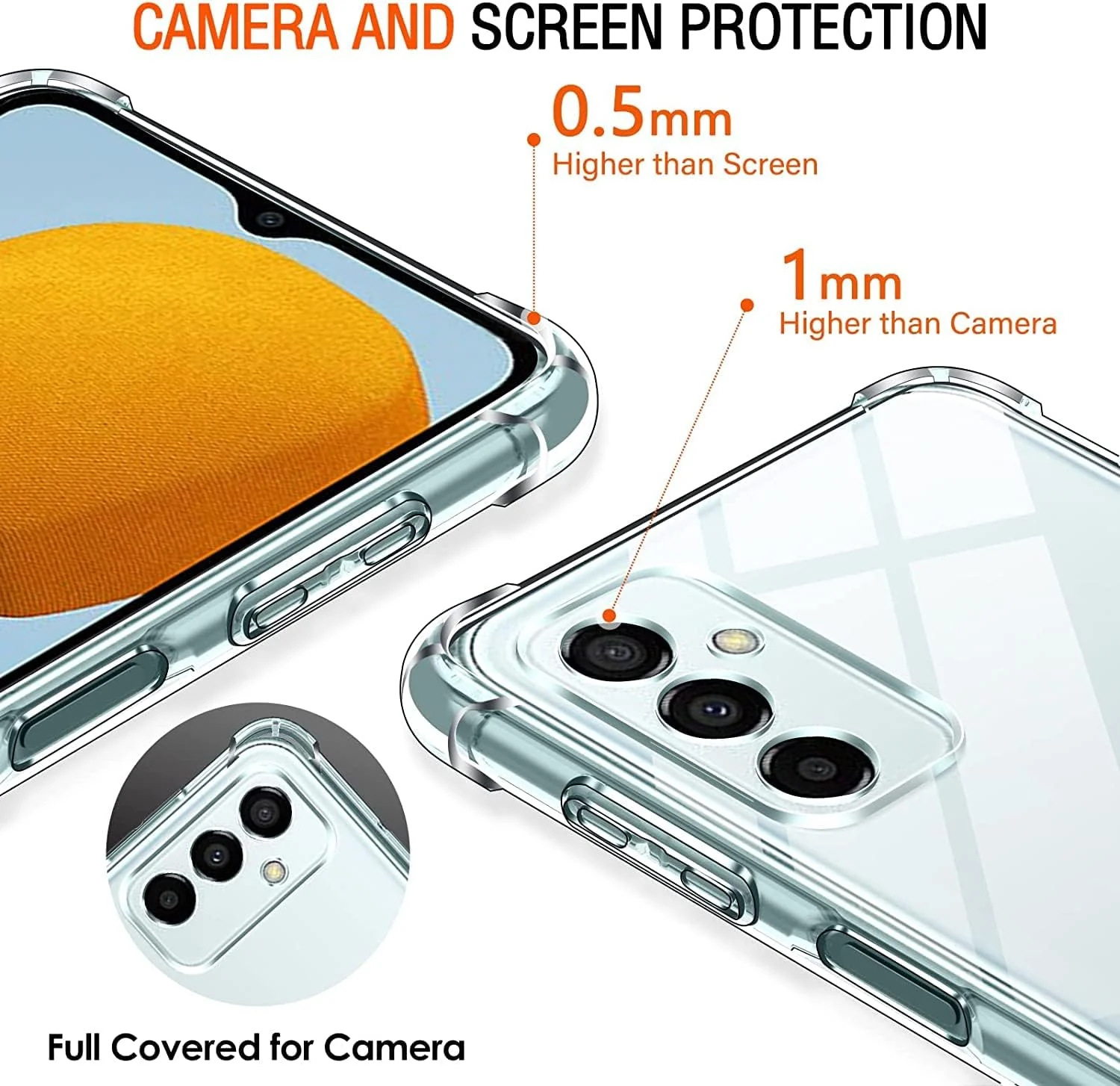 DL3 Mobilak Case Compatible with Samsung Galaxy M23 / M13 4G / F23, Cover Silicone TPU Gorilla Anti-shock Protector Camera Shockproof Corners - Clear