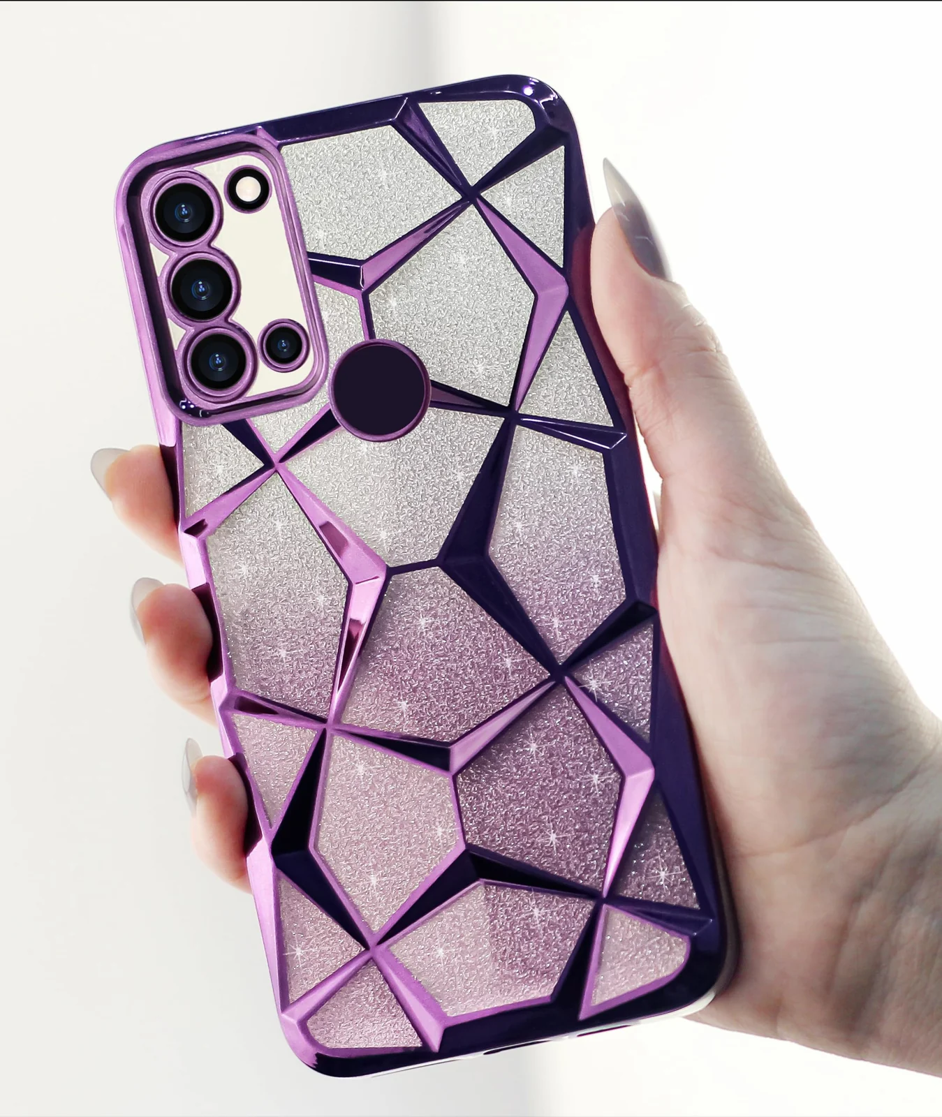 DL3 Mobilak Compatible with Samsung Galaxy A21s Case Plating Bling Gradient Glitter Clear Cover Soft TPU Silicone Cute Camera Protection Shockproof Back for Women Girls Case - Purple