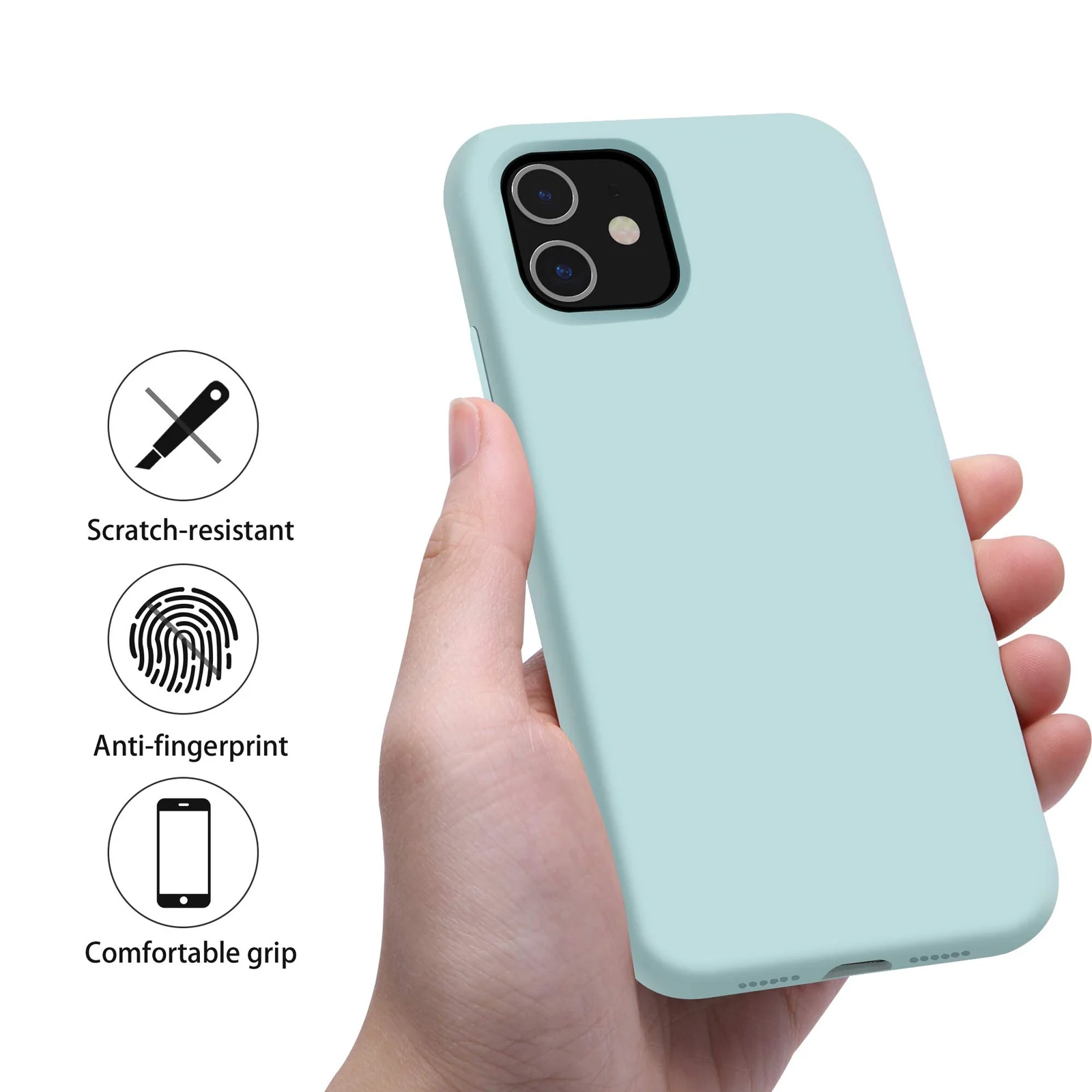 DL3 Mobilak Liquid Silicone Protective Case with Soft Microfiber Lining for iPhone 13 / iPhone 14 - Mint Green