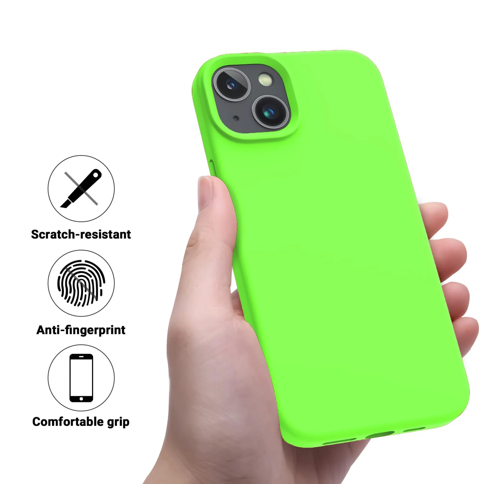 DL3 Mobilak Liquid Silicone Protective Case with Soft Microfiber Lining for iPhone 13 / iPhone 14 - Neon Green