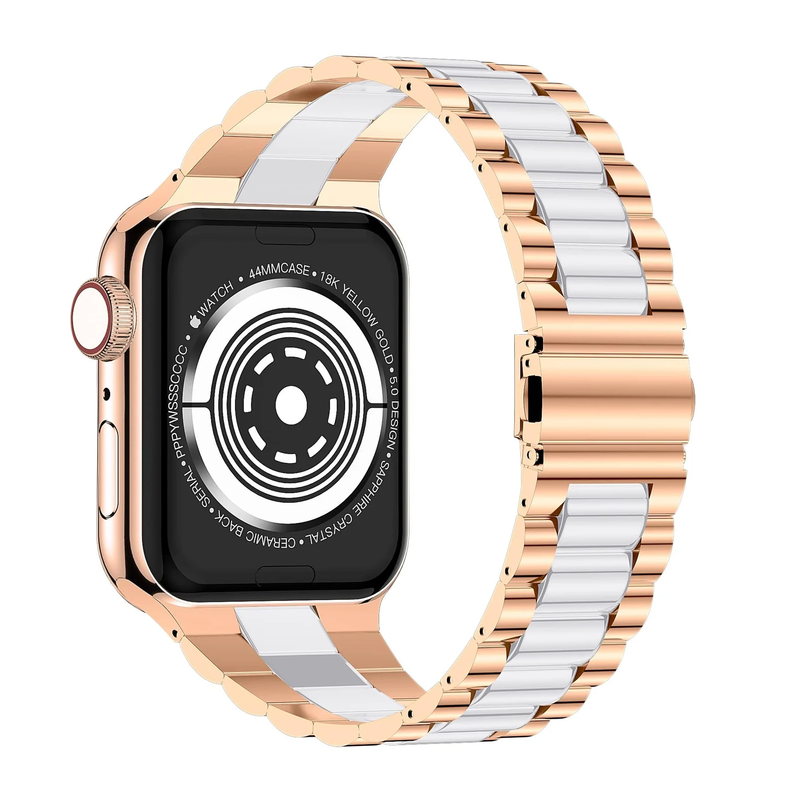 DL3 Mobilak Stainless Steel Band with Case Compatible with Apple Watch Band 45mm Series 9/8/7, Men Woman Business Strap with Protective Bumper Cover for iWatch Series 7/8/9 45mm - Rose Gold White