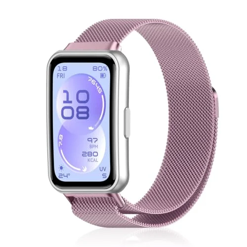 MOBIGON Magnetic Stainless Steel Watch Strap for Huawei Band 11 / 11 Pro, Pink