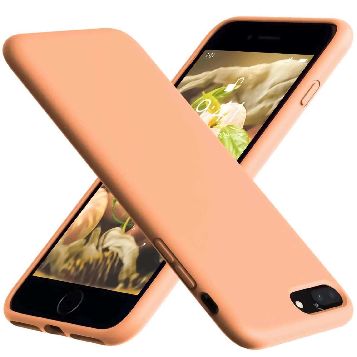 DL3 Mobilak Compatible with iPhone 7 Plus/iPhone 8 Plus Case, Liquid Silicone Case, Full Body Protective Cover, Shockproof, Slim Phone Case, Anti-Scratch Soft Microfiber Lining - Orange B