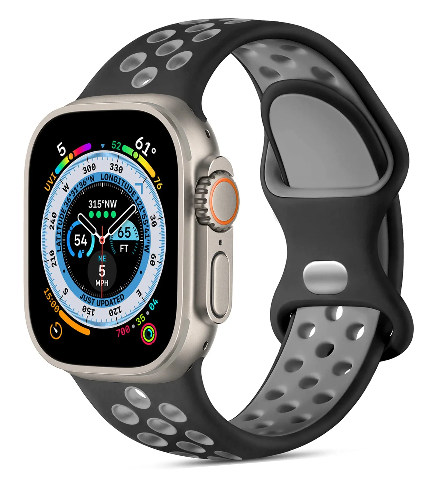 DL3 Mobilak Band with Case For Apple Watch Ultra/Ultra 2 49mm, Adjustable Silicone Sport Wristband Replacement, Strap With Cover Built-in Glass Screen Protector for iWatch Ultra 49 mm - Black & Grey
