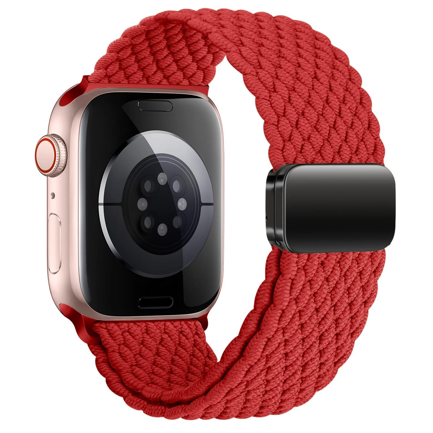 DL3 Mobilak Sport Solo Loop Compatible with Apple Watch Band 42mm 44mm 45mm 46mm 49mm for Women Men, Magnetic Strap Stretchy Braided Wristband for iWatch Series 11 10 9 8 7 6 5 4 3 Ultra 3 2 1 SE SE2 - Red