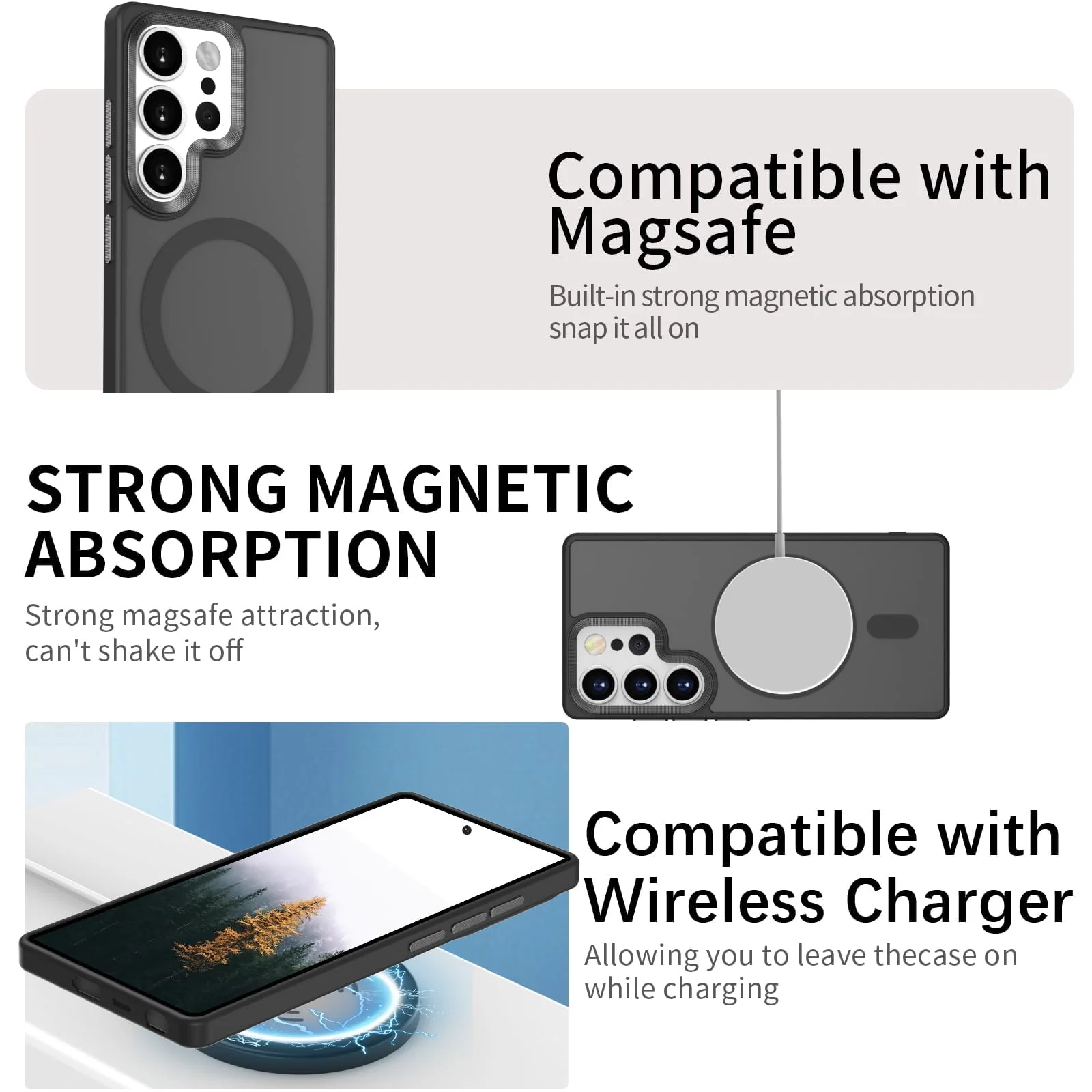 DL3 Mobilak Magnetic Car-Mount Case for Samsung Galaxy S24 Ultra with Camera Protection and Microfiber Lining - Black