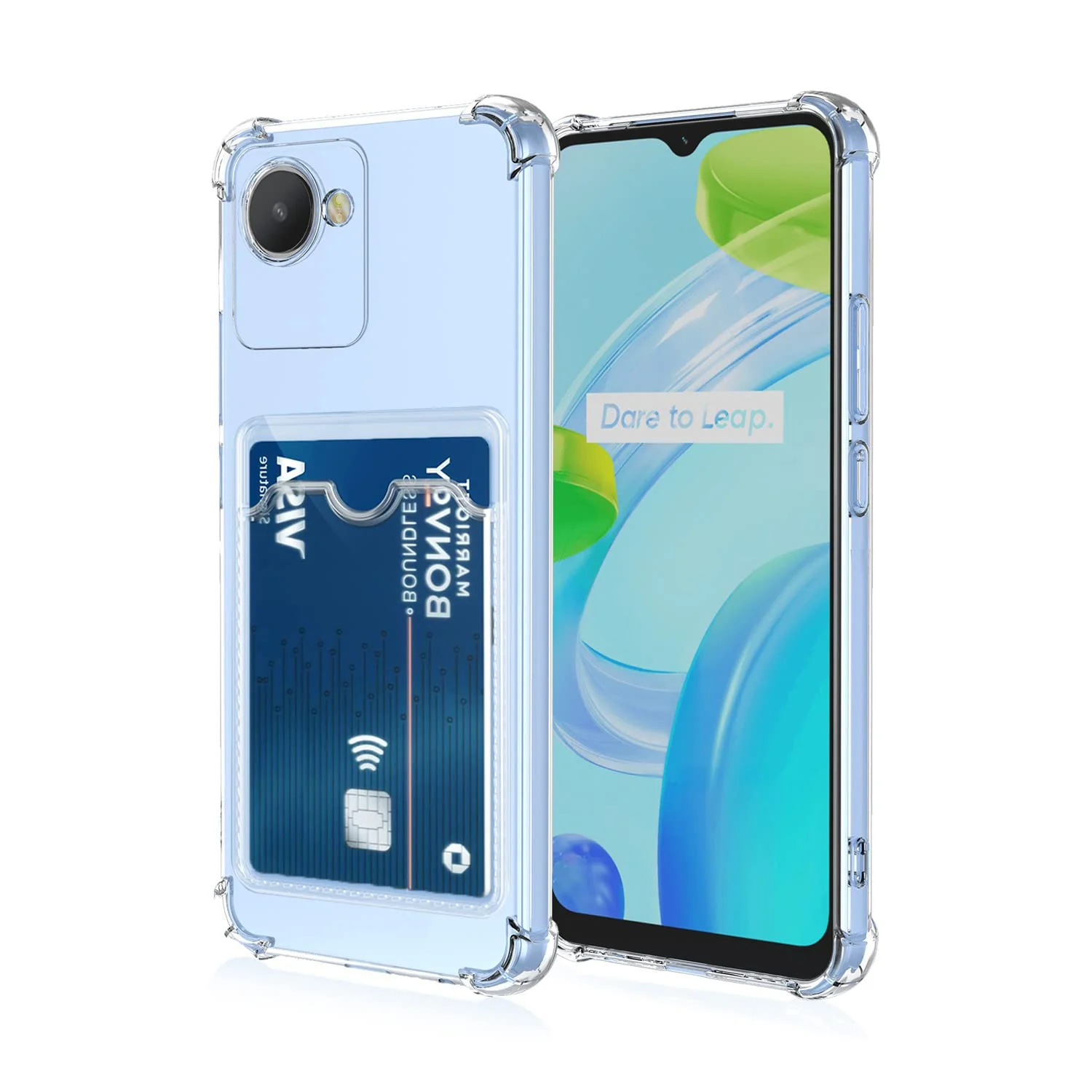 DL3 Mobilak Wallet Phone Case for realme C30/realme C30S/realme Narzo 50i Prim Upgrade Card Slot Case Slim Fit Protective Soft TPU Shockproof Cover with Cute Card Holder - Transparent