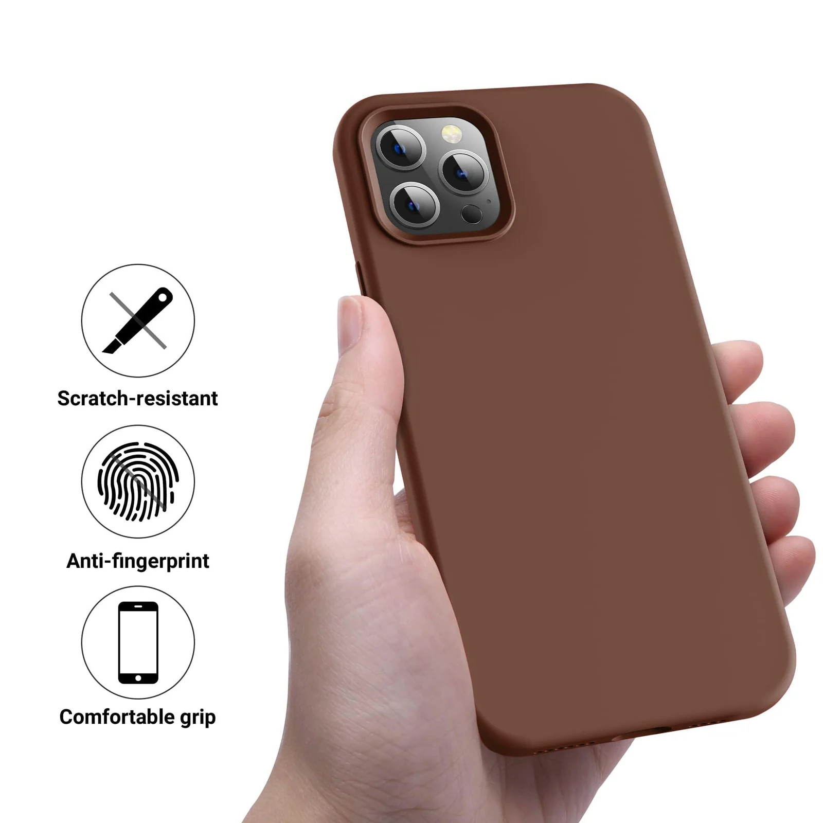 DL3 Mobilak Liquid Silicone Protective Case for iPhone 15 Pro Max with Camera Protection and Microfiber Lining - Dark Brown